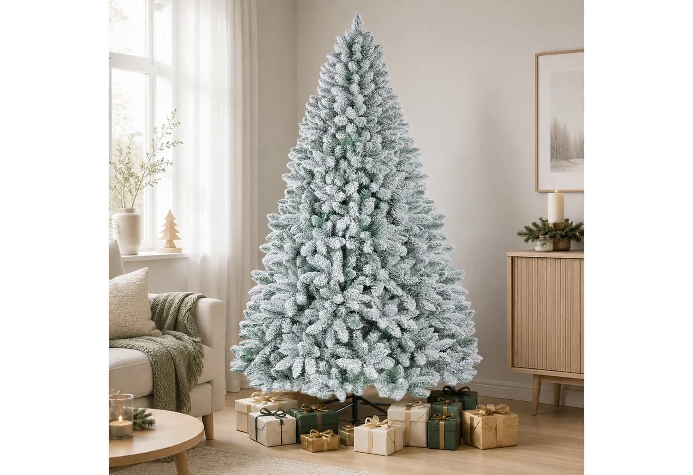 WHEELYOU Künstlicher Weihnachtsbaum 210 cm Dicht Beflockt Mit Lichterkette