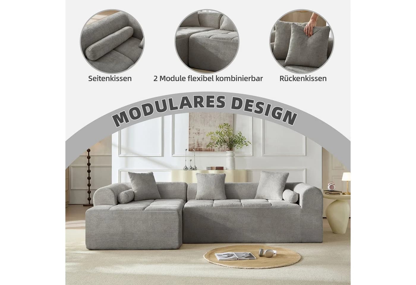 Sinaopus Ecksofa Grau Chenille Modernes Modulares Sofa - Bild 3