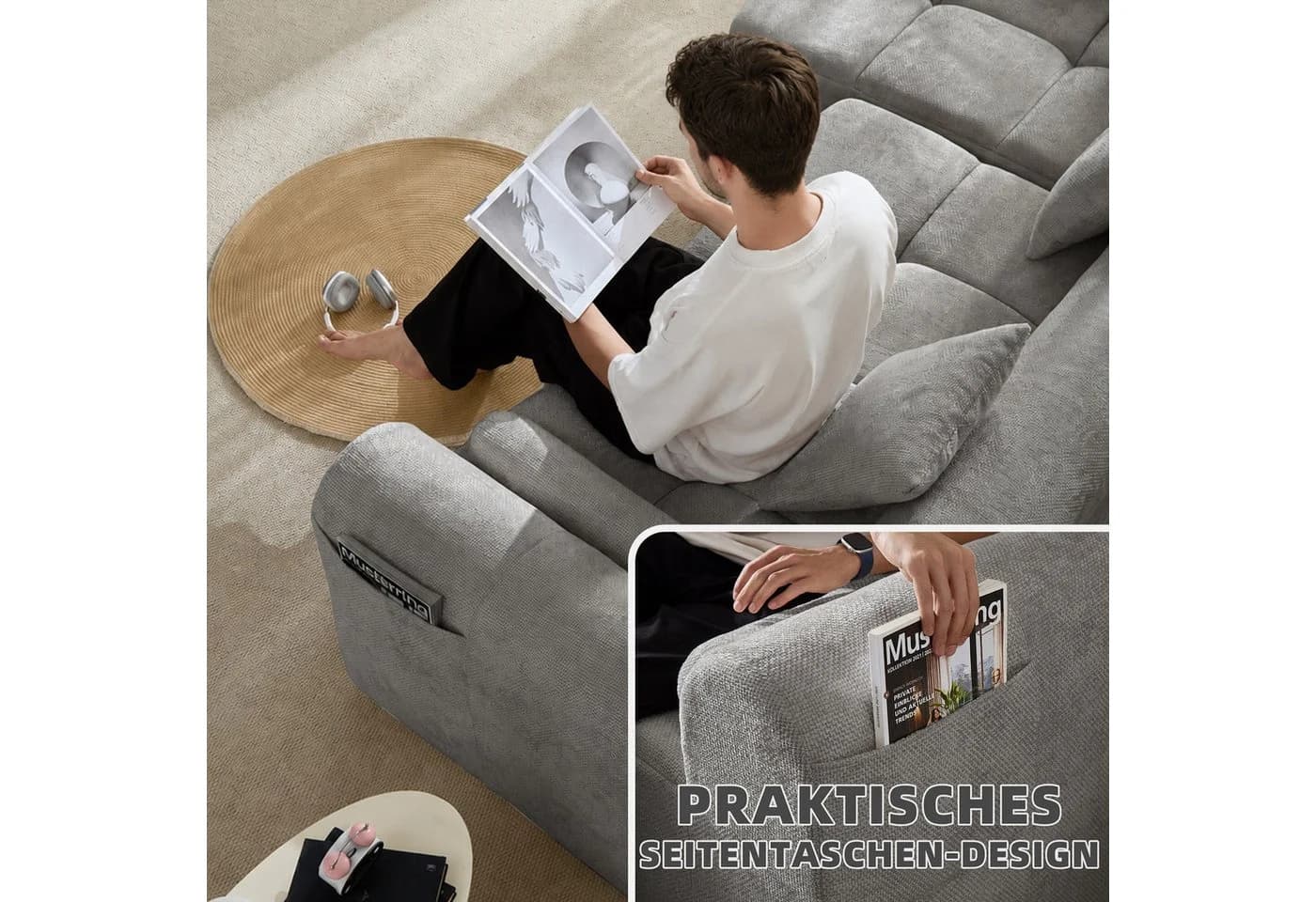 Sinaopus Ecksofa Grau Chenille Modernes Modulares Sofa - Bild 5