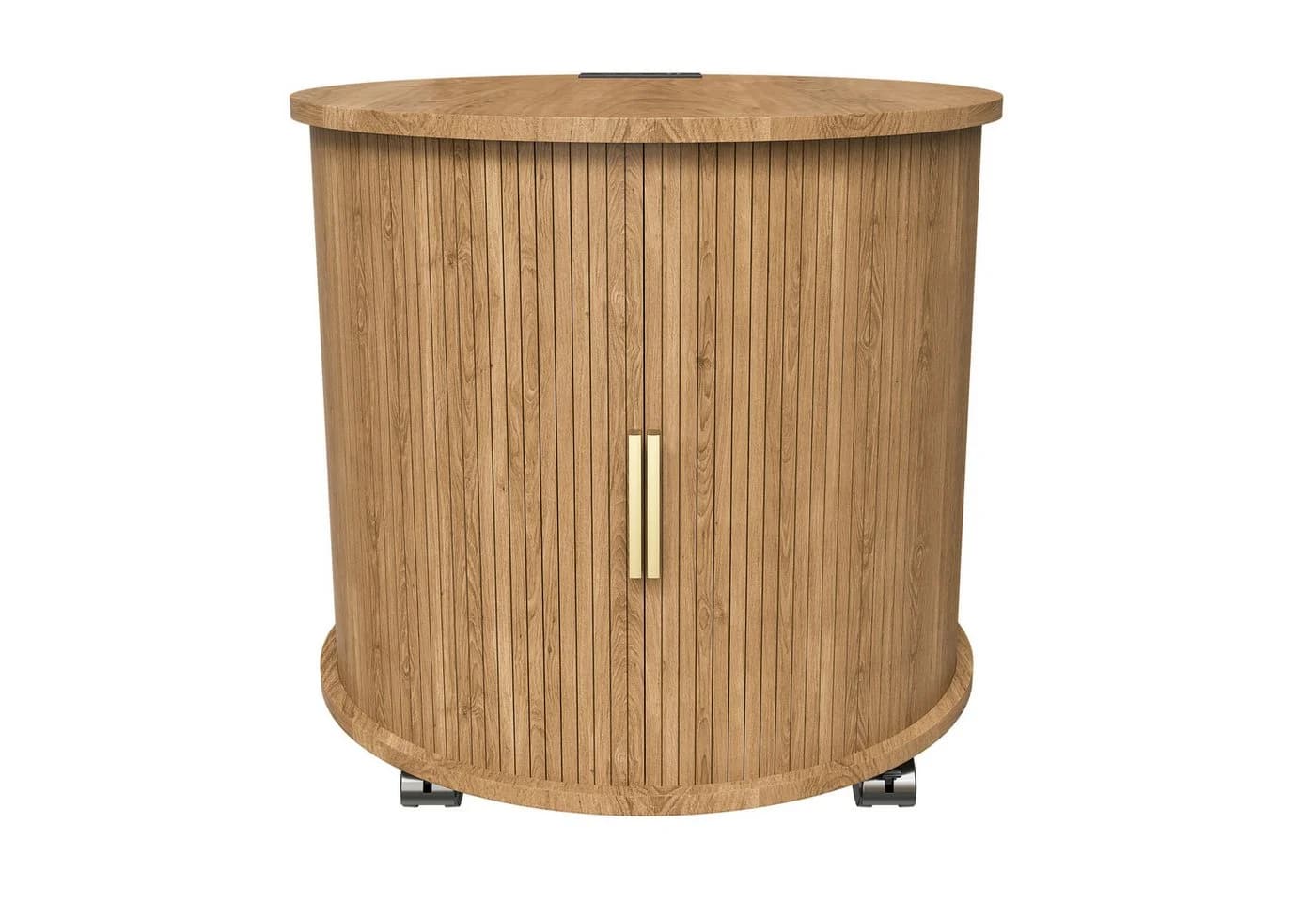 KLAM HOME Nachttisch Zylindrisch Mid-Century mit USB-Anschluss und Schiebetür