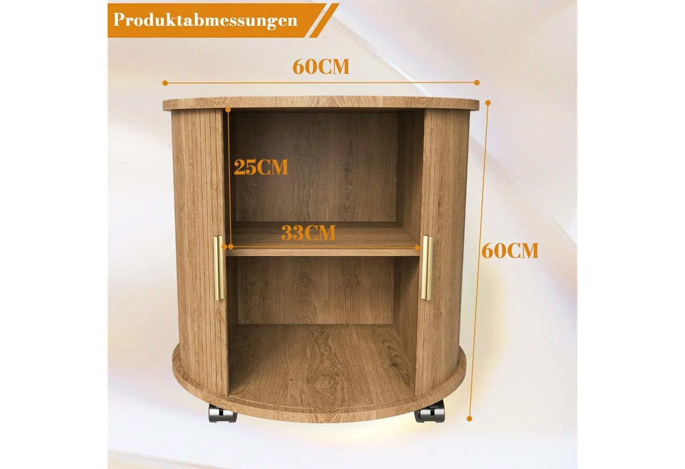 KLAM HOME Nachttisch Zylindrisch Mid-Century mit USB-Anschluss und Schiebetür - Bild 3