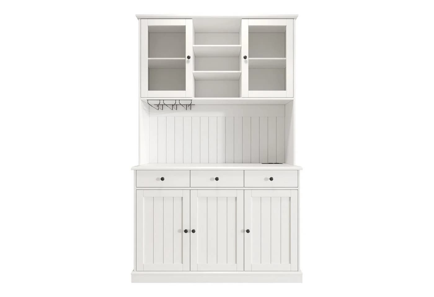 KLAM HOME Küchenbuffet Hochschrank Weiß mit Stromstation
