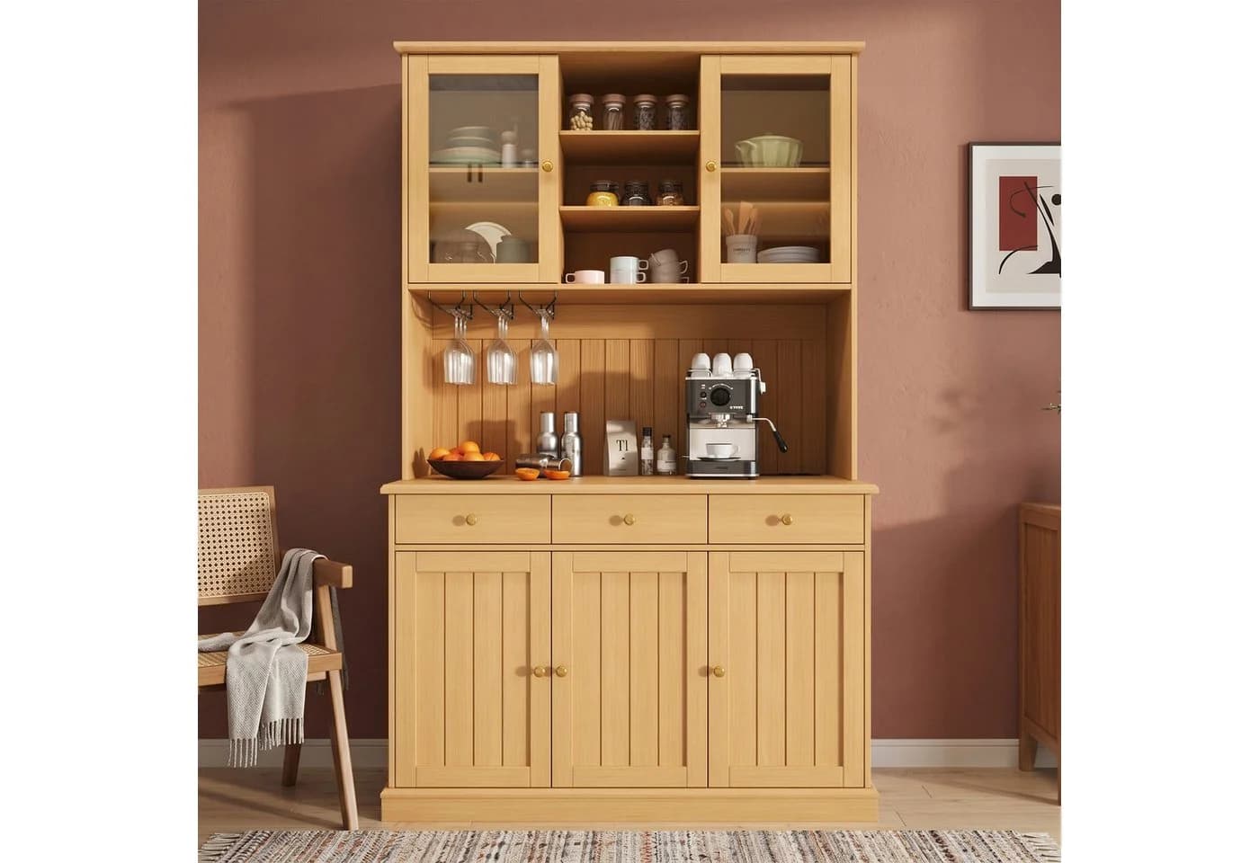 KLAM HOME Küchenbuffet Weiß mit Glastüren & Stromstation - Bild 2