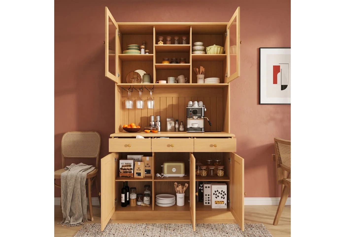 KLAM HOME Küchenbuffet Weiß mit Glastüren & Stromstation - Bild 4
