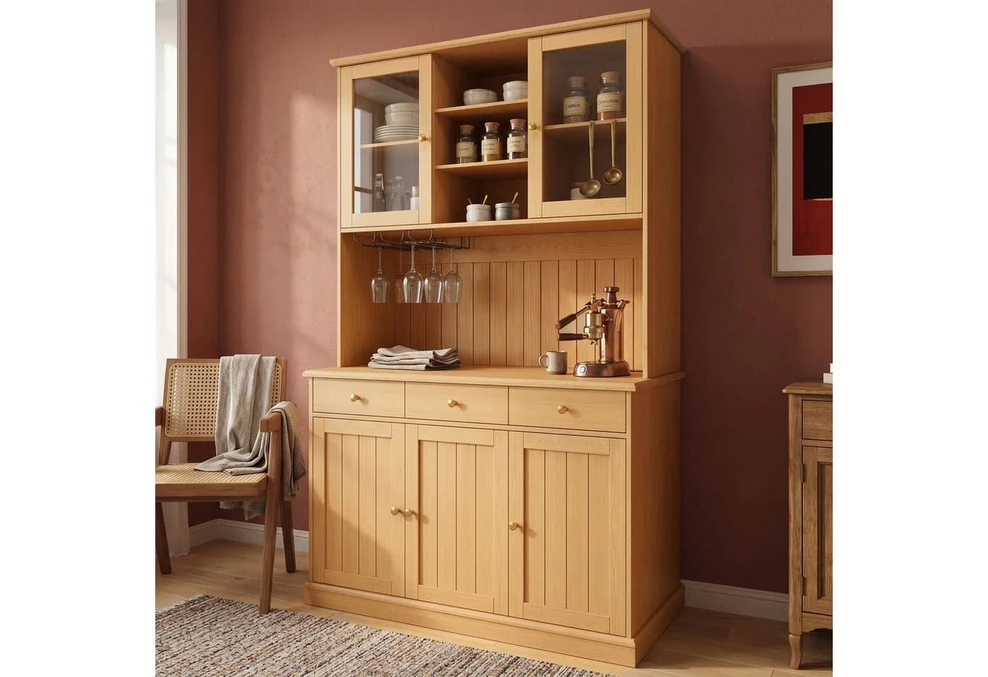 KLAM HOME Küchenbuffet Weiß mit Glastüren & Stromstation - Bild 5