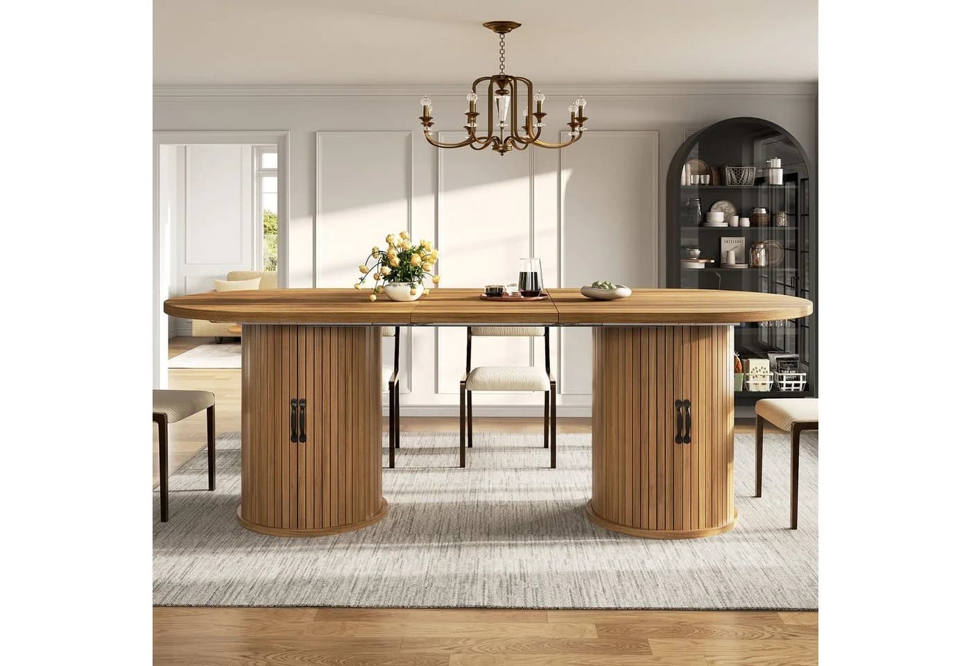 KLAM HOME Ausziehbarer Esstisch mit Staufach, MDF & Metall, Braun/Schwarz - Bild 2