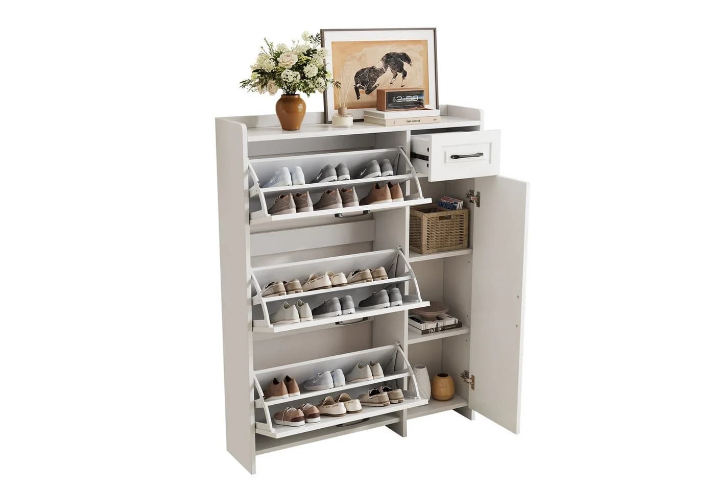 KLAM HOME Schuhschrank Modern Weiß mit verstellbaren Böden