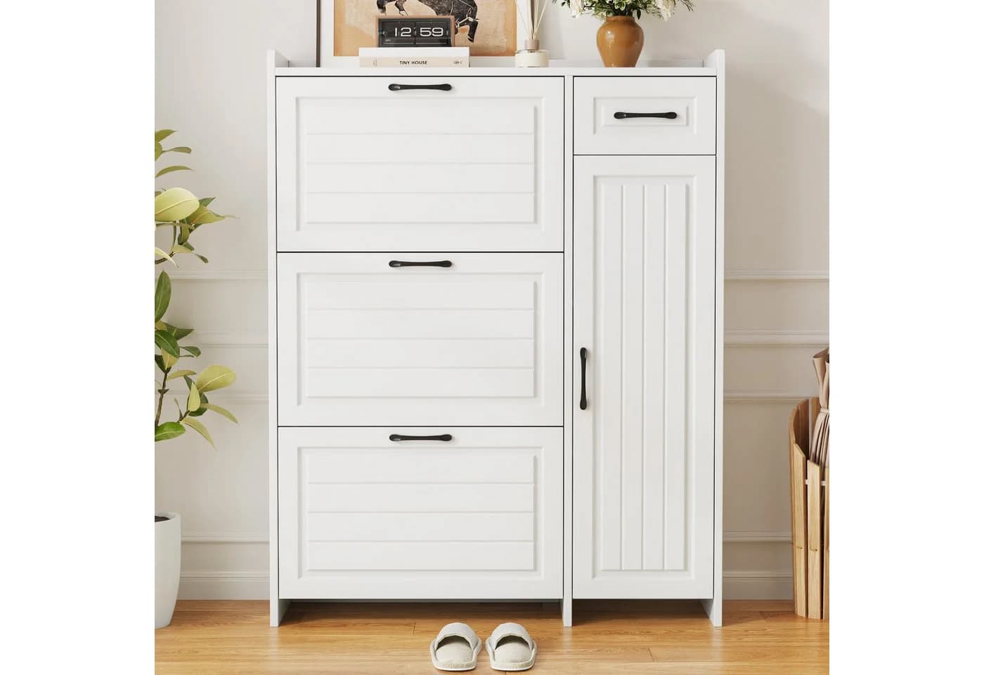 KLAM HOME Schuhschrank Modern Weiß mit verstellbaren Böden - Bild 2
