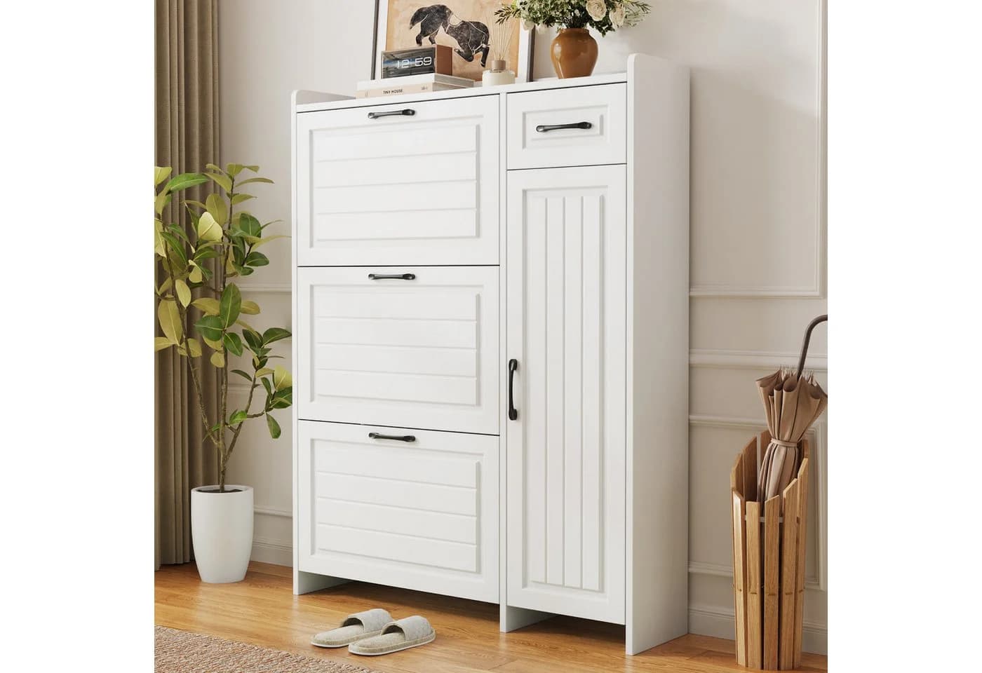 KLAM HOME Schuhschrank Modern Weiß mit verstellbaren Böden - Bild 4