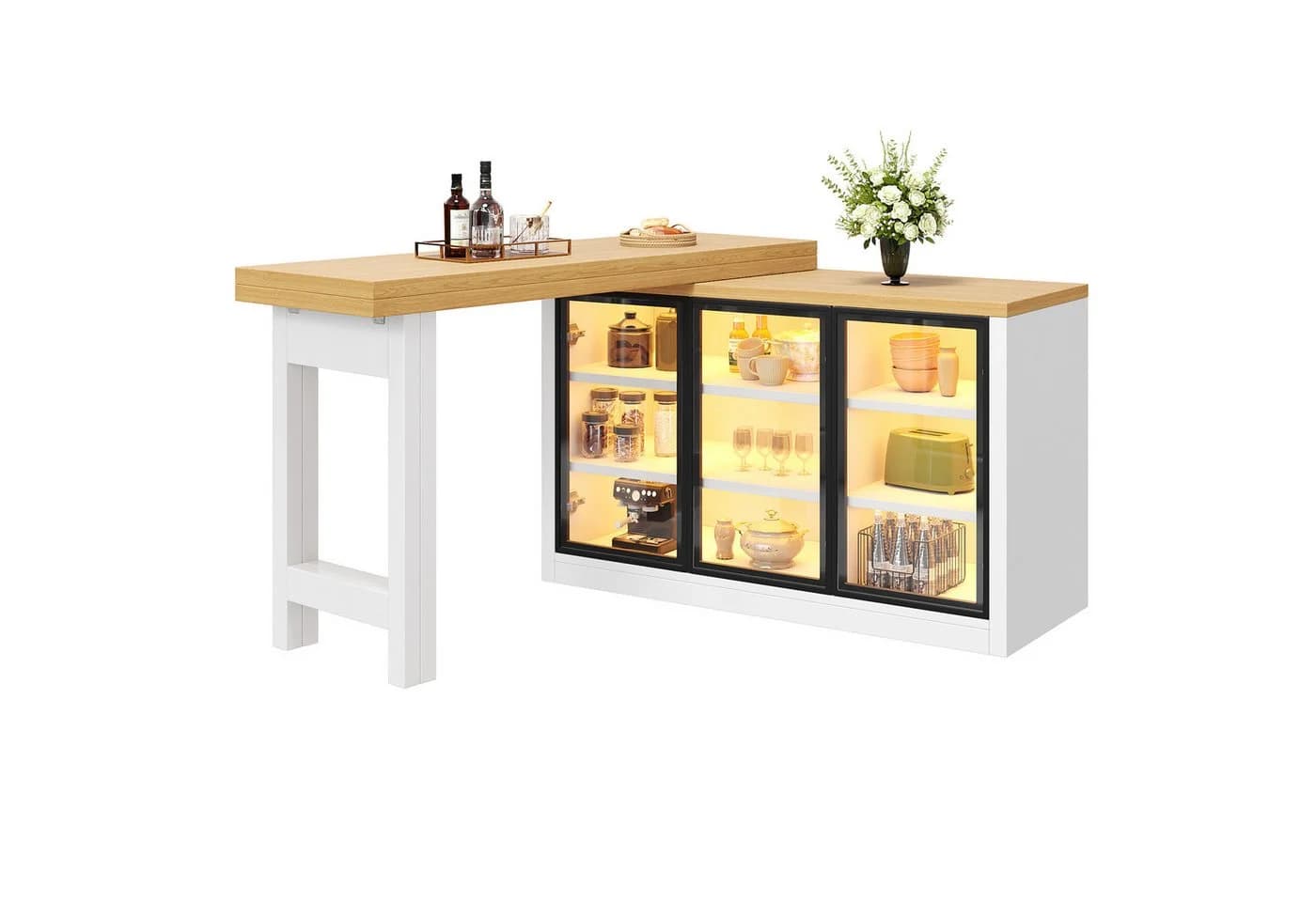 KLAM HOME Kücheninsel Weiß Schwarz 360° drehbar ausziehbar