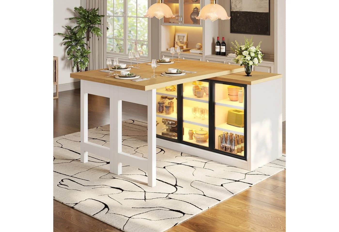 KLAM HOME Kücheninsel Weiß Schwarz 360° drehbar ausziehbar - Bild 2