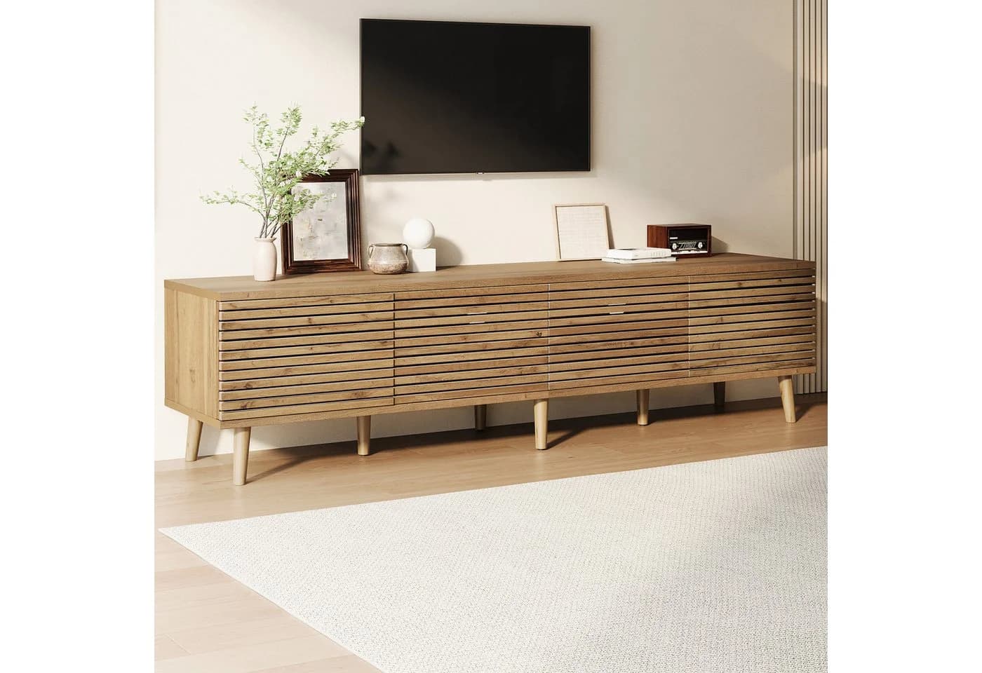 KLAM HOME Lowboard TV-Schrank Walnuss 180 cm mit Lamellentüren - Bild 4