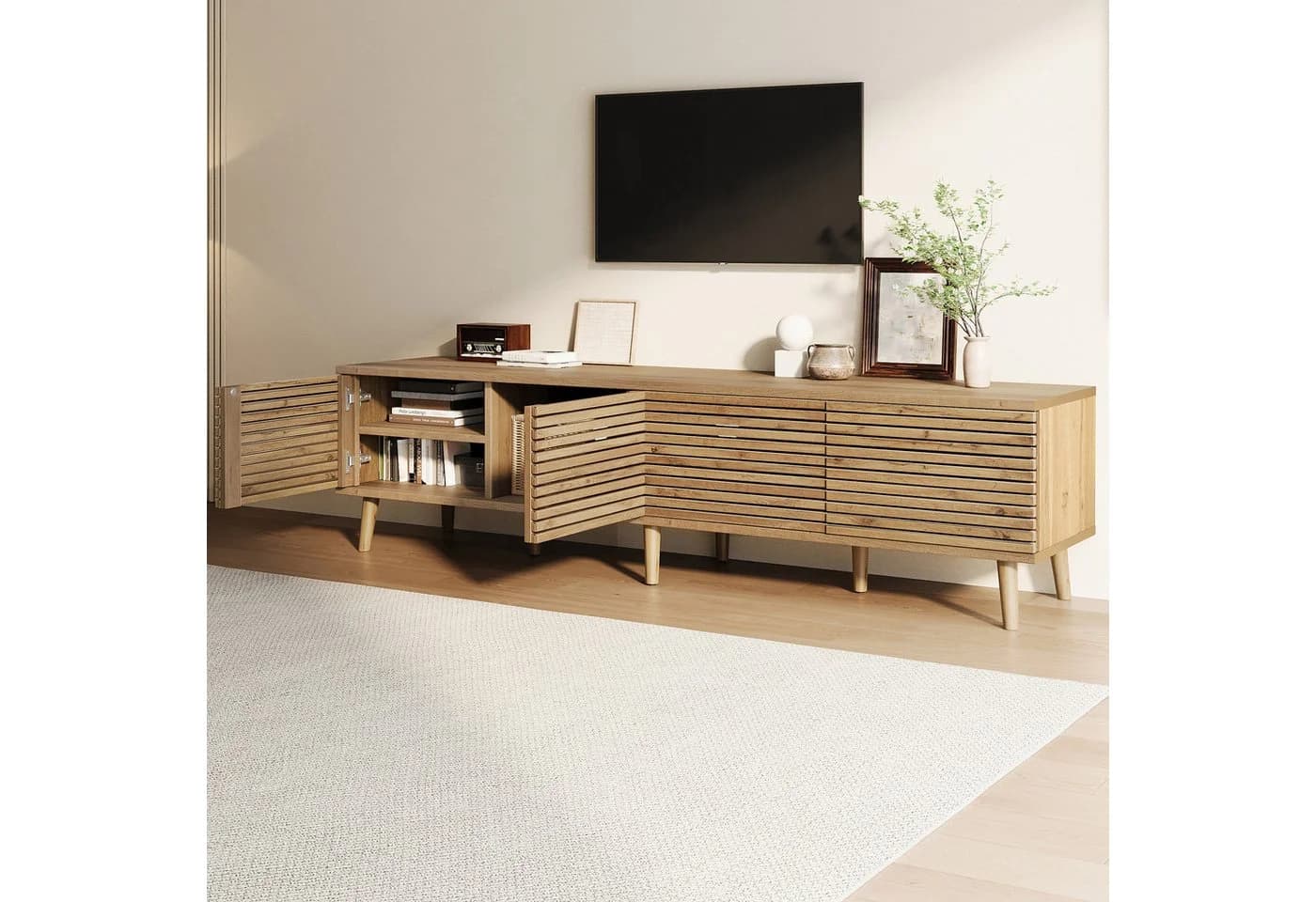 KLAM HOME Lowboard TV-Schrank Walnuss 180 cm mit Lamellentüren - Bild 5
