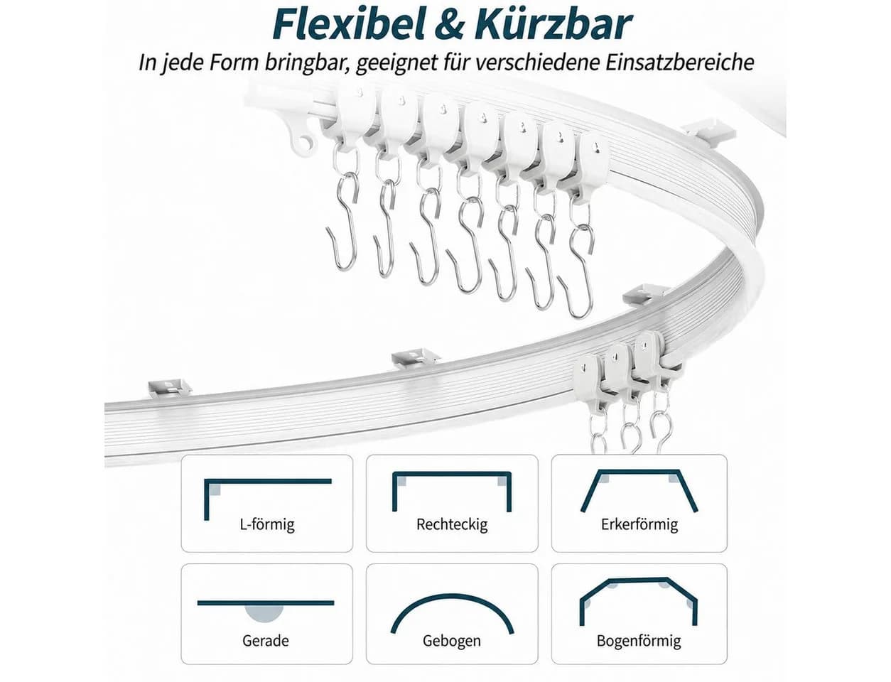 AIMAX Flexible Vorhangschiene 3m Komplettset Weiß - Bild 3