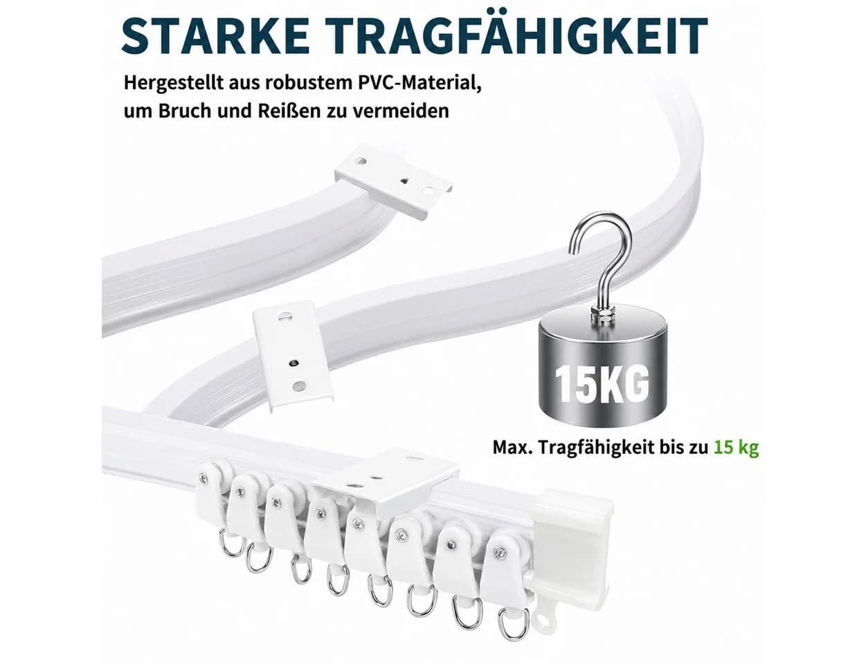 AIMAX Flexible Vorhangschiene 3m Komplettset Weiß - Bild 4