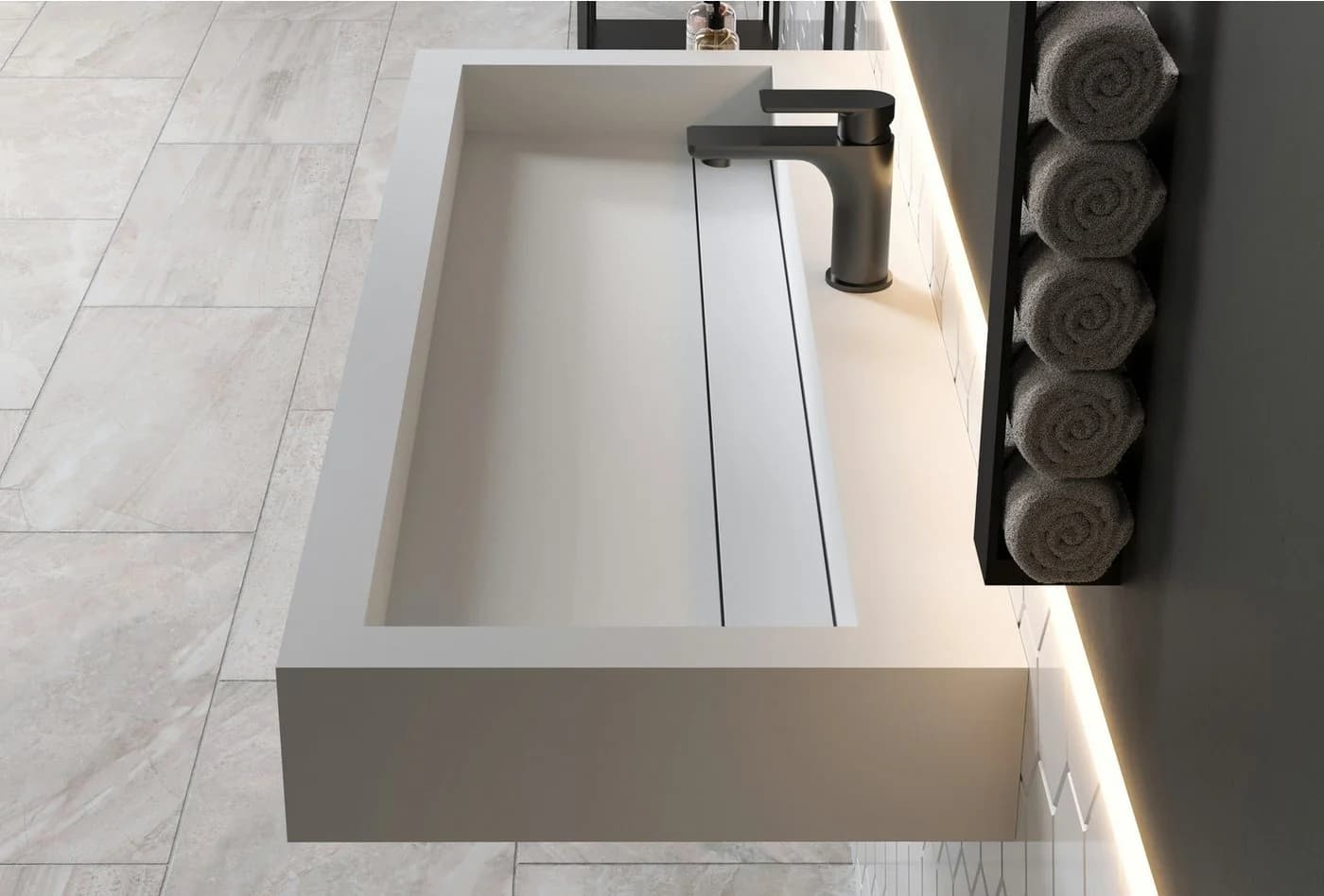 Bernstein Waschbecken PB2079 aus Mineralguss 120 x 46 x 13 cm Weiß matt - Bild 5