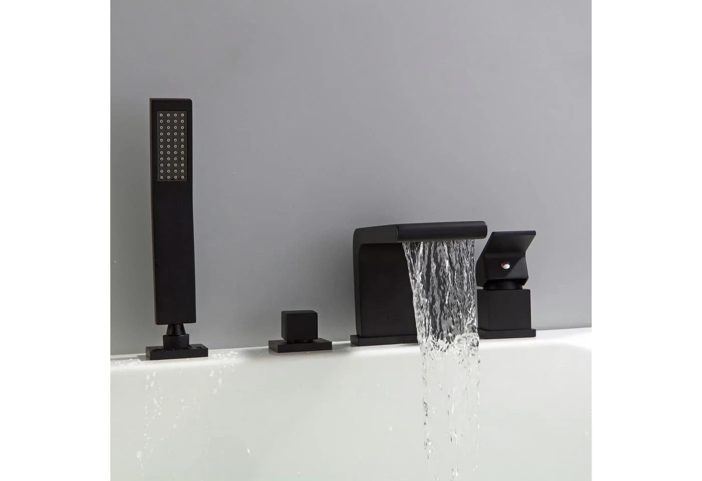 Bernstein Wannenarmatur 6080B Schwarz 4-Loch Wannenrandarmatur Wasserfall inkl. Handbrause - Bild 3