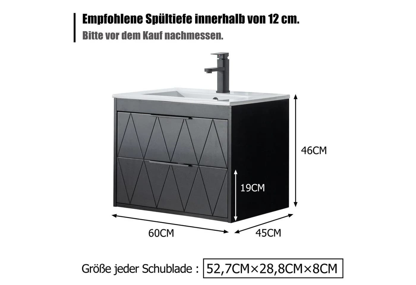 UEV Waschbeckenunterschrank 60cm/75cm/90cm Hängend Soft-close Badmöbel Set - Bild 4