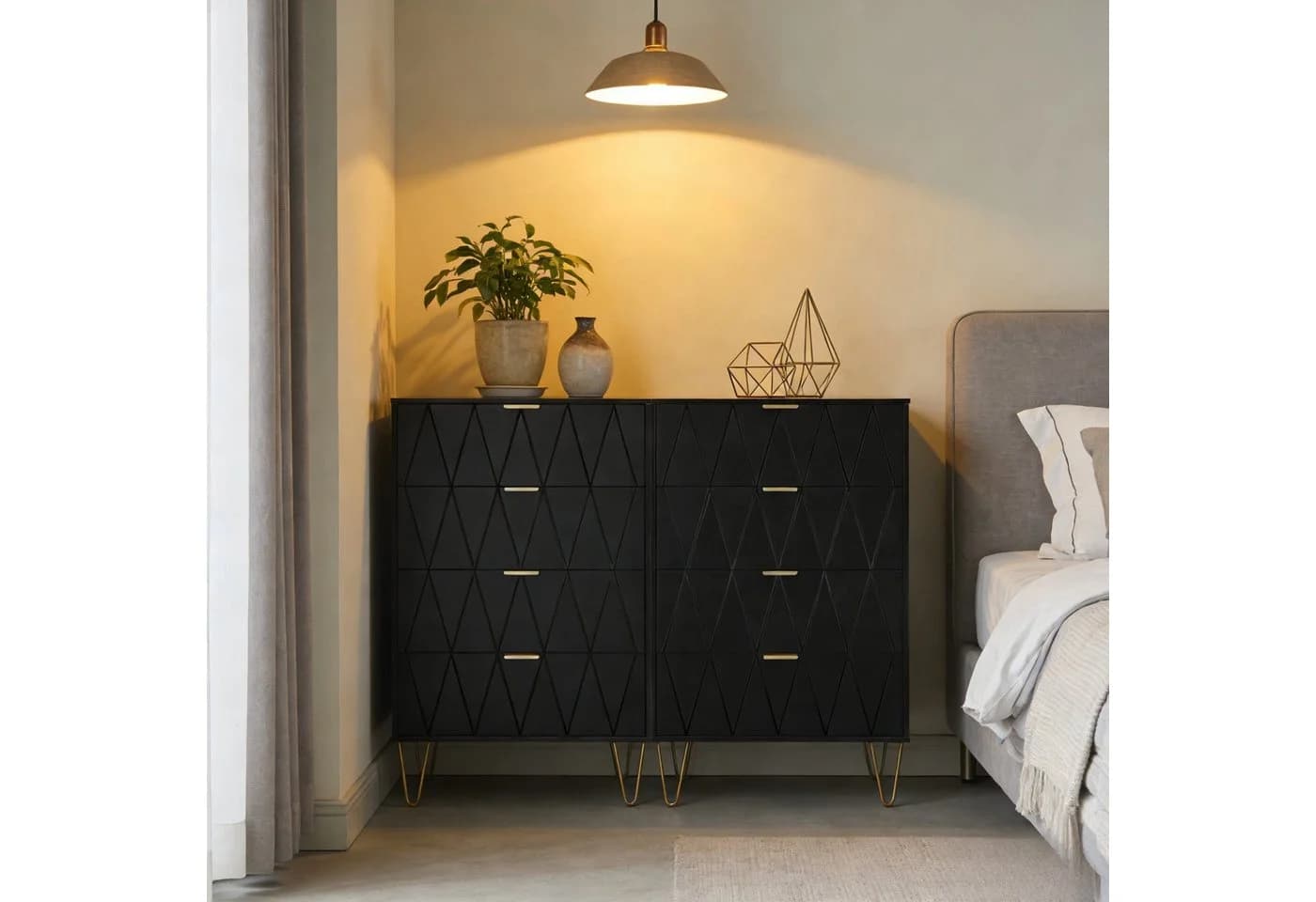 UEV Kommode 4 Schubladen 2er Set Schwarz Weiß Blau Holz Metall 120x34x91 cm - Bild 3