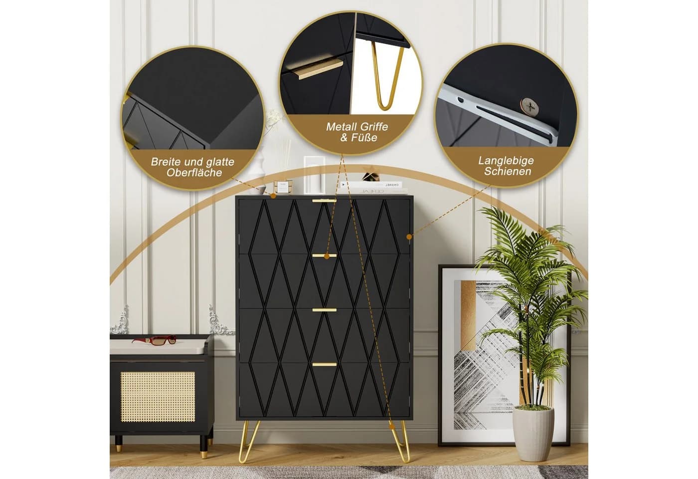 UEV Kommode 4 Schubladen 2er Set Schwarz Weiß Blau Holz Metall 120x34x91 cm - Bild 5
