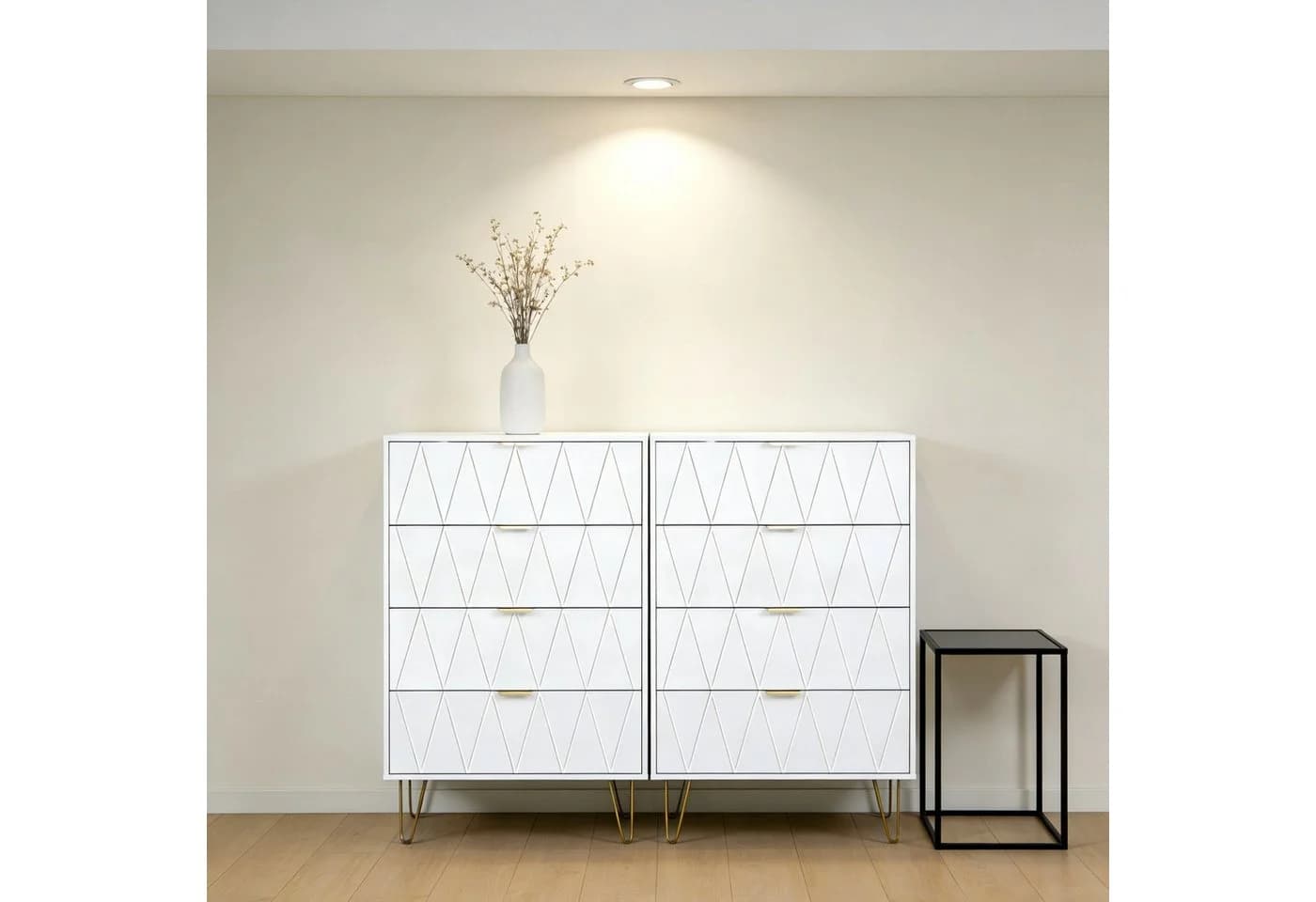 UEV Kommode 4 Schubladen 2er Set Weiß Holz Metall 120x34x91 cm