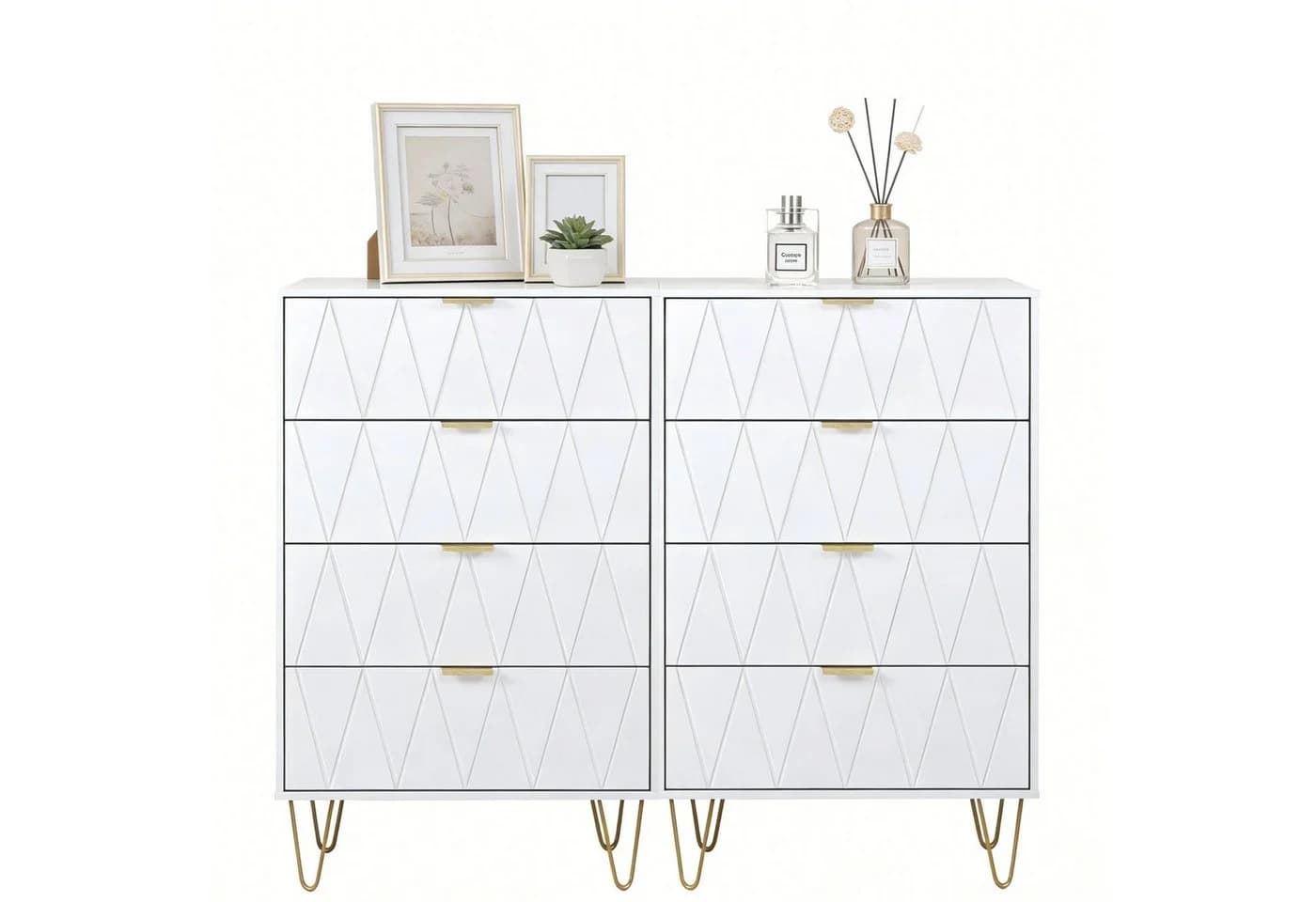 UEV Kommode 4 Schubladen 2er Set Weiß Holz Metall 120x34x91 cm - Bild 2
