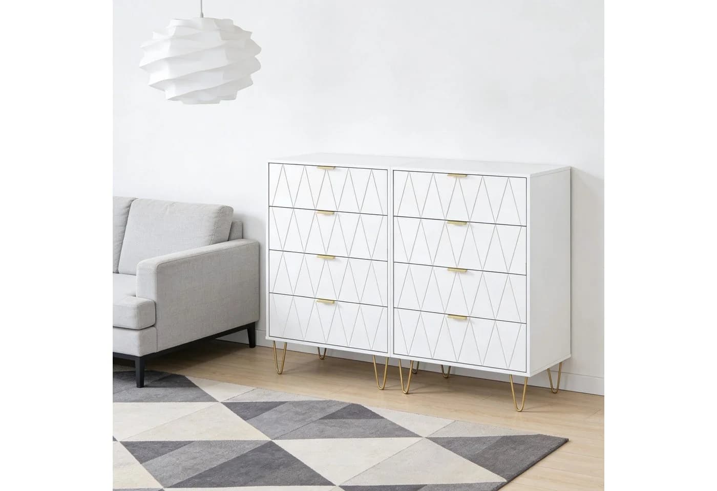 UEV Kommode 4 Schubladen 2er Set Weiß Holz Metall 120x34x91 cm - Bild 3