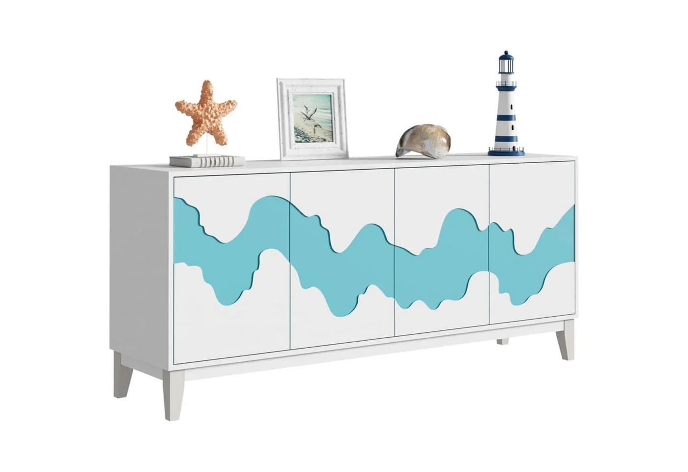 UEV Sideboard mit 4 Türen, Modern Kommode mit Wellenmuster Buffet für Küche - Bild 2