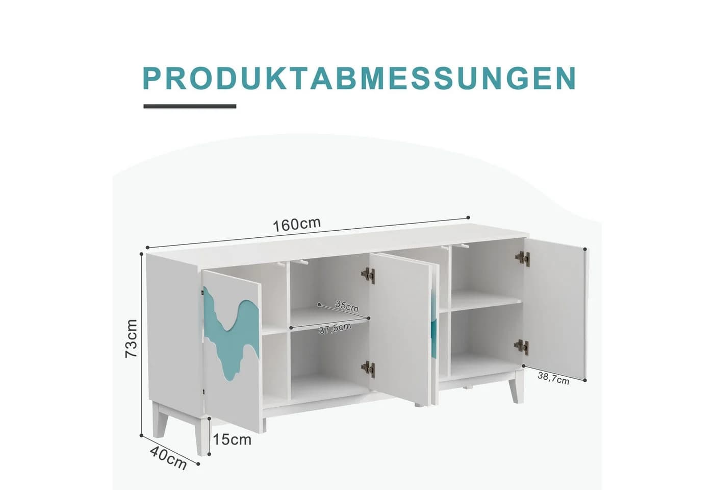 UEV Sideboard mit 4 Türen, Modern Kommode mit Wellenmuster Buffet für Küche - Bild 4