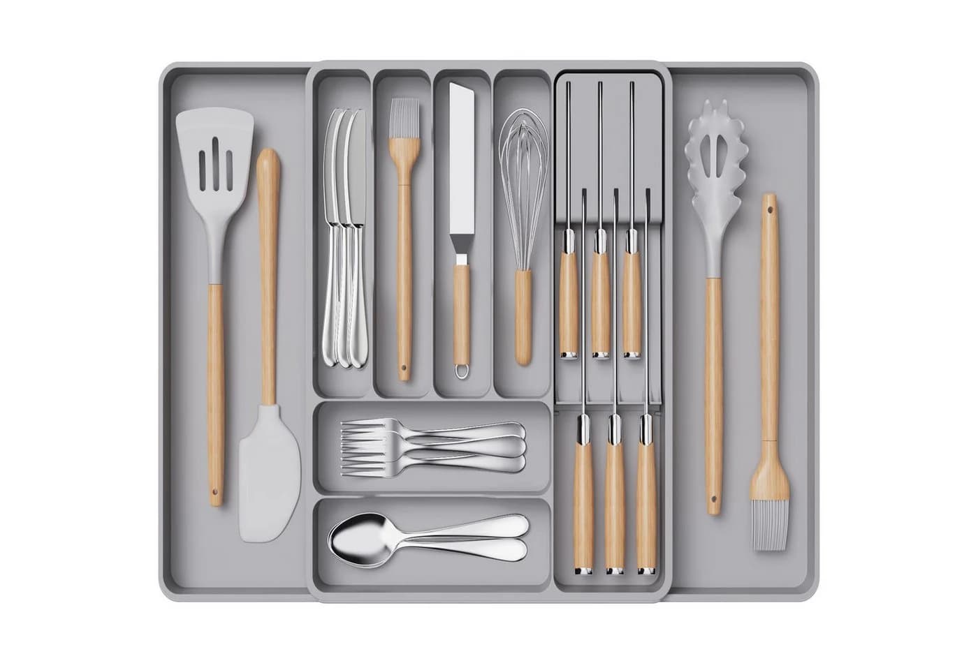 Lifewit Besteckeinsatz Erweiterbarer Besteckkasten Grau - Bild 2