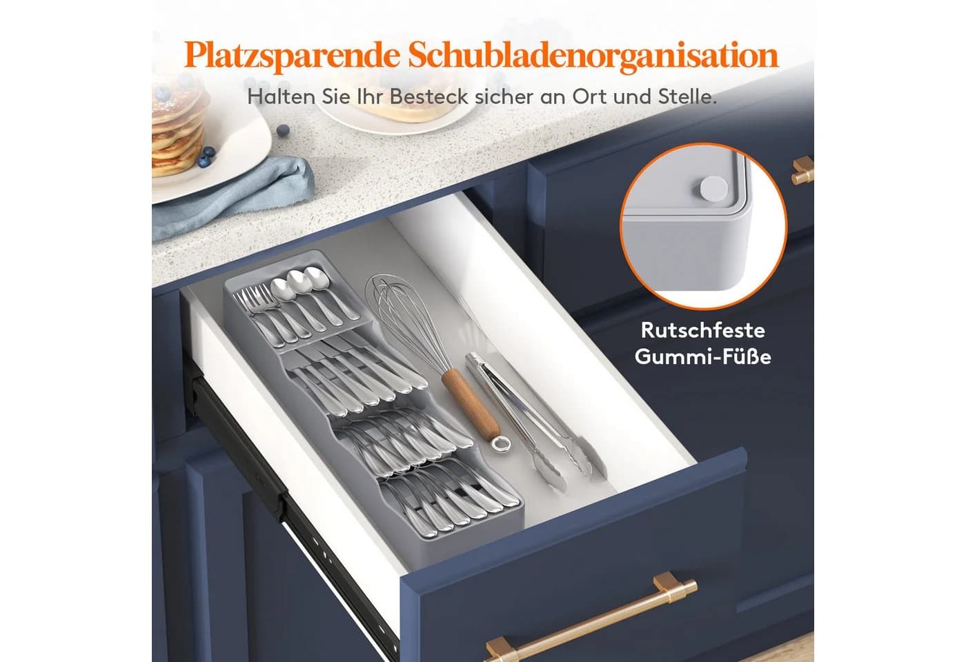 Lifewit Besteckeinsatz 4 Fächer Besteckkasten klein