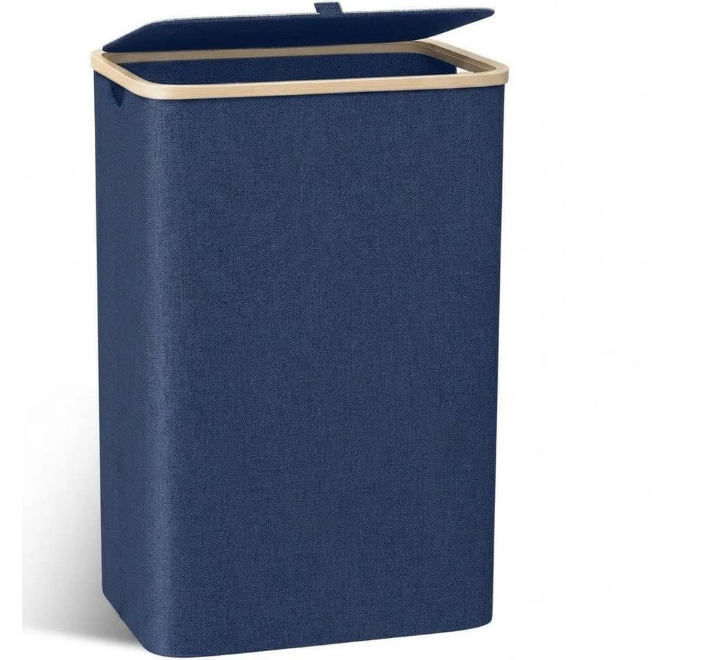 kowdom Wäschekorb 100L Schmal Marineblau Bambusdeckel - Bild 2