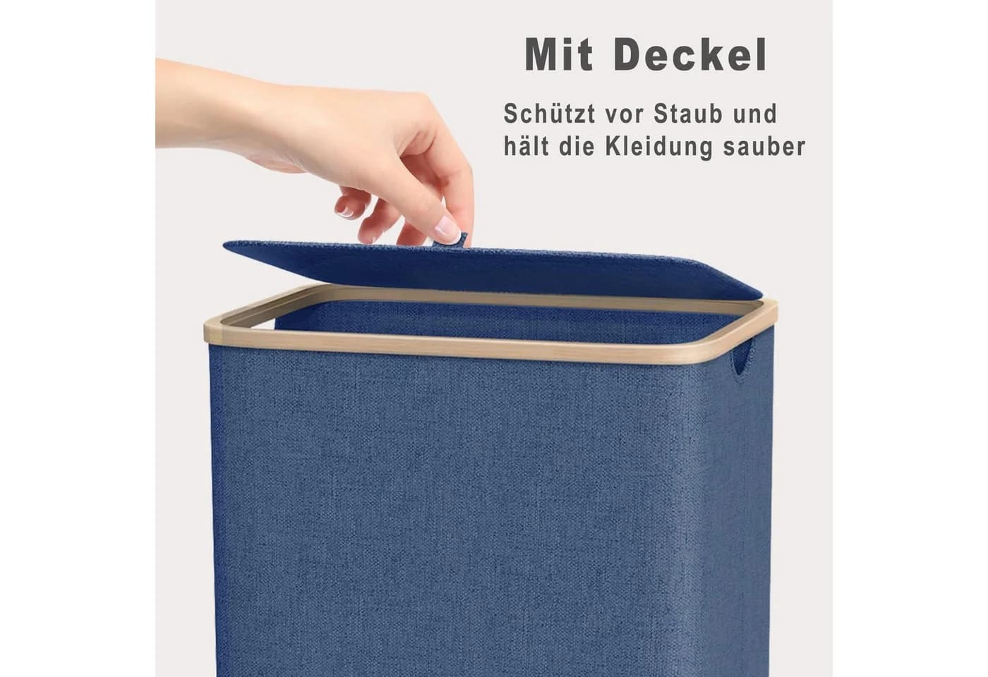 kowdom Wäschekorb 100L Schmal Marineblau Bambusdeckel - Bild 4
