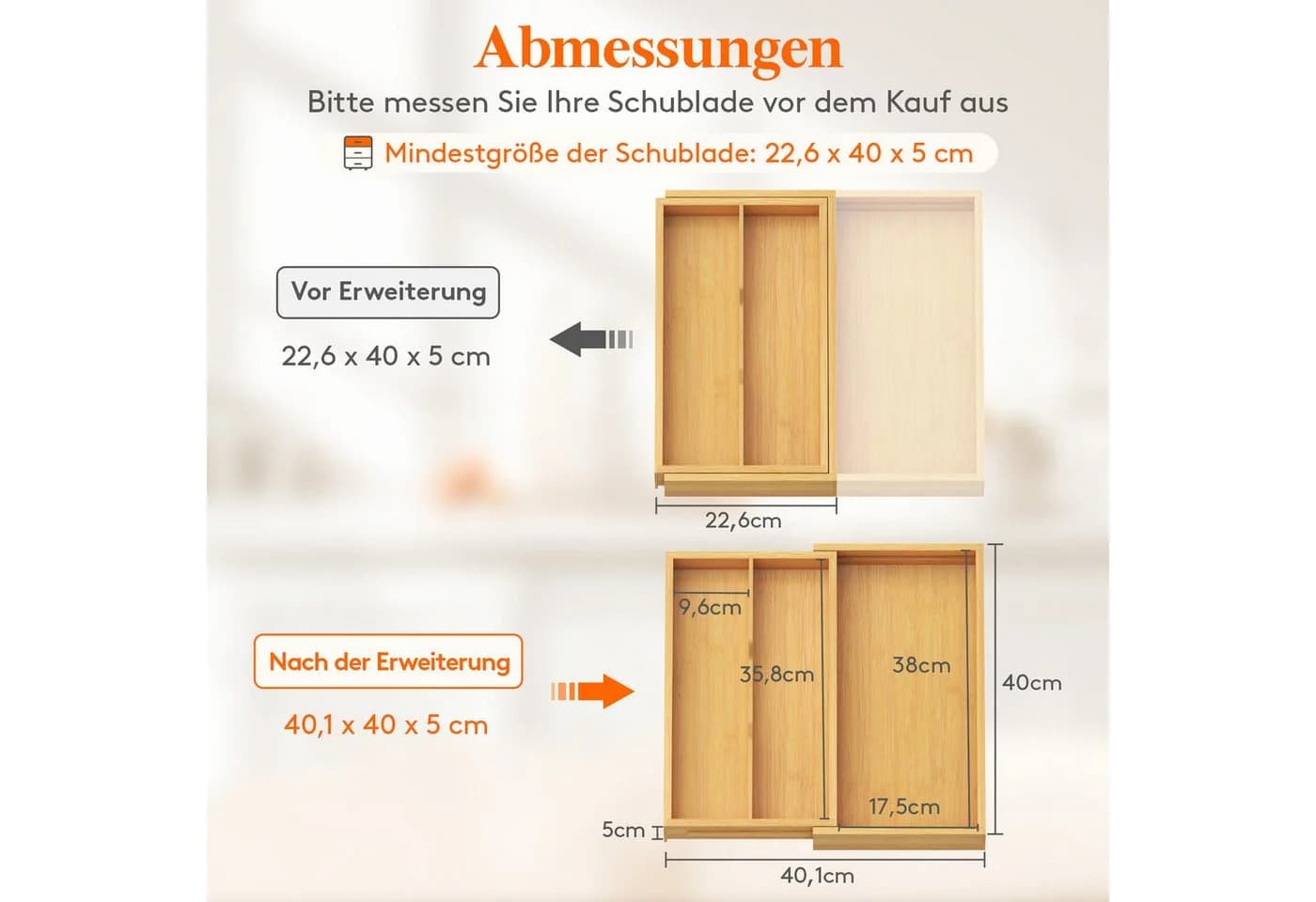 Lifewit Besteckeinsatz Erweiterbarer Besteckaufbewahrung 2-3 Fächer Beige