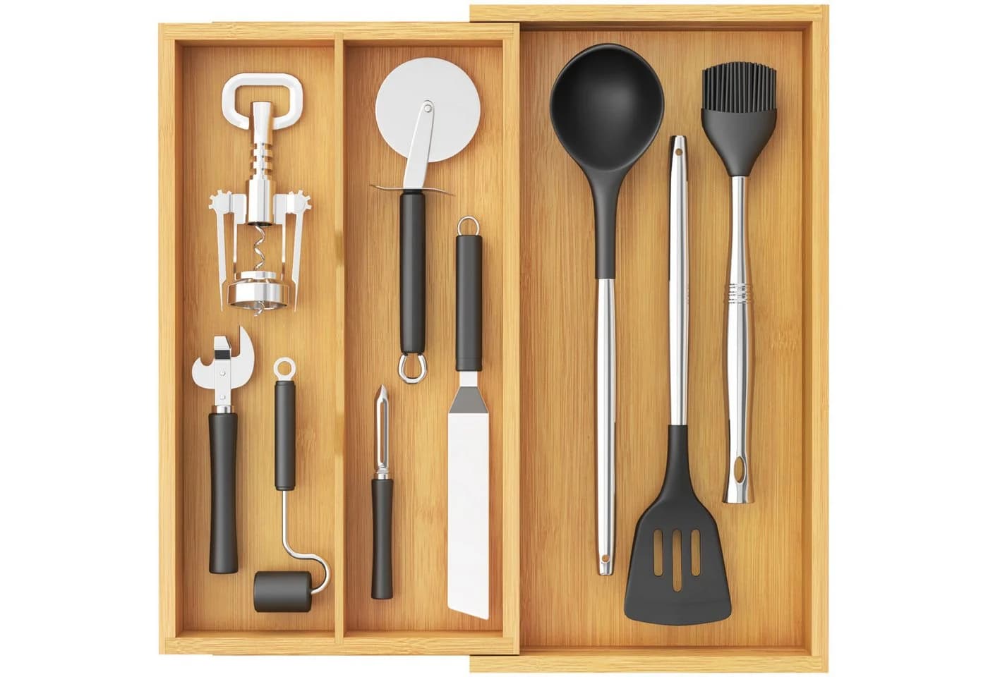 Lifewit Besteckeinsatz Erweiterbarer Besteckaufbewahrung 2-3 Fächer Beige - Bild 2