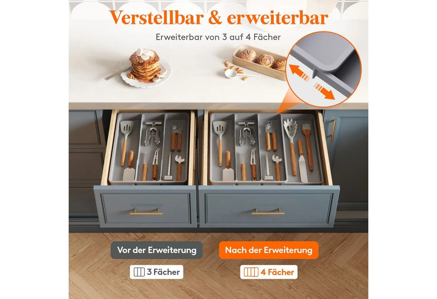 Lifewit Küchenregal Besteckkasten Grau Erweiterbar - Bild 5