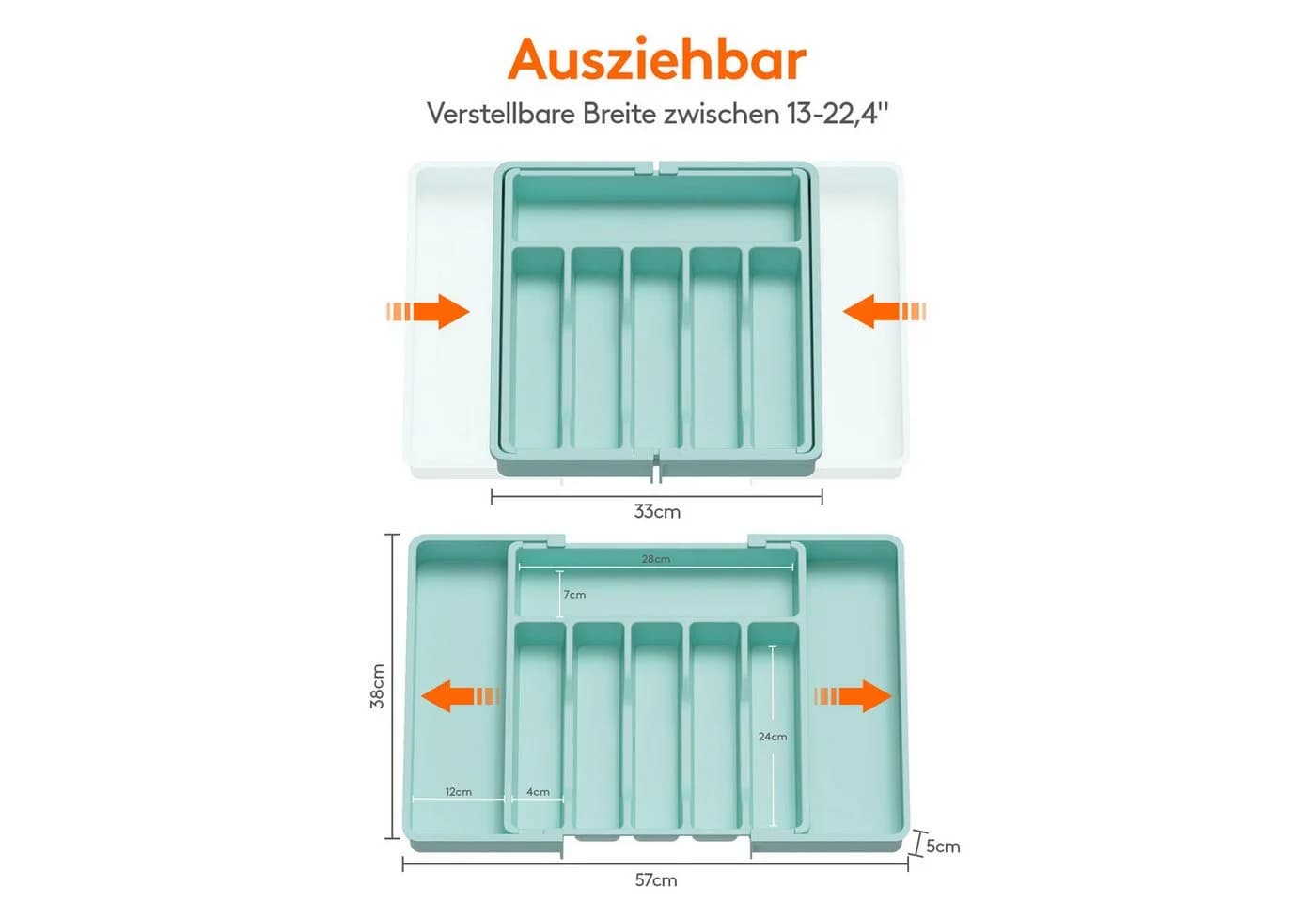 Lifewit Besteckeinsatz Besteckkasten für Schubladen, Verstellbarer Besteckhalter Türkis - Bild 3