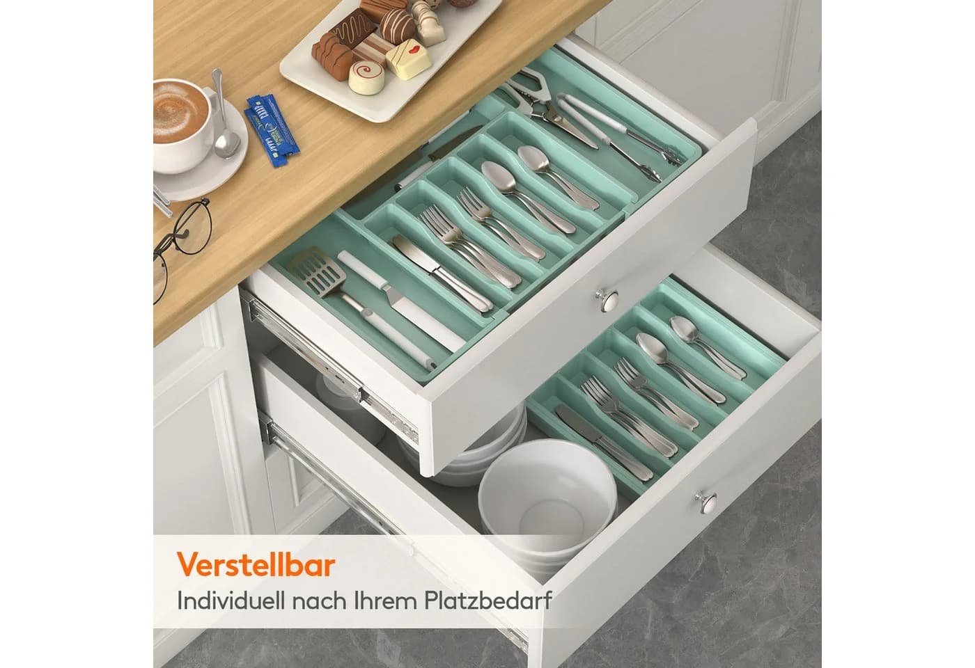 Lifewit Besteckeinsatz Besteckkasten für Schubladen, Verstellbarer Besteckhalter Türkis - Bild 5