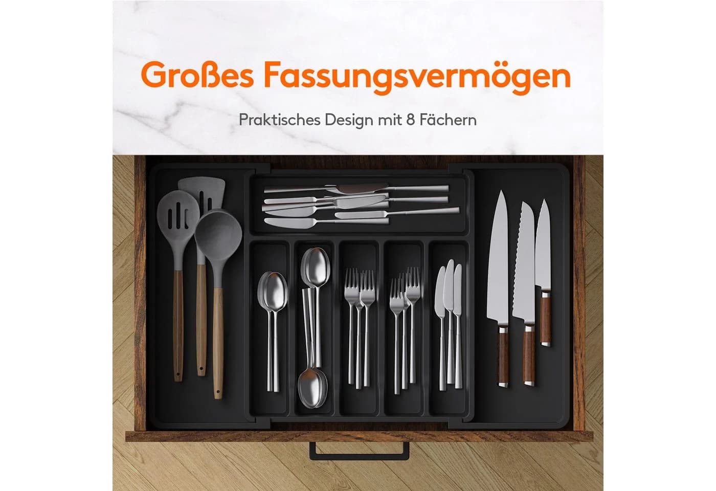 Lifewit Besteckeinsatz Verstellbar Schwarz 2 St
