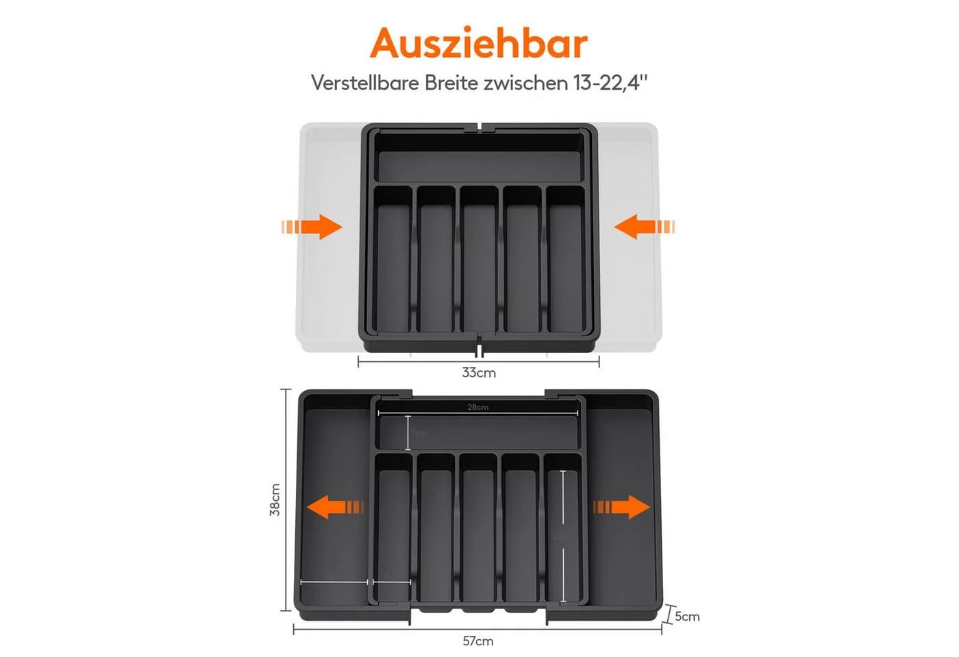 Lifewit Besteckeinsatz Verstellbar Schwarz 2 St - Bild 3