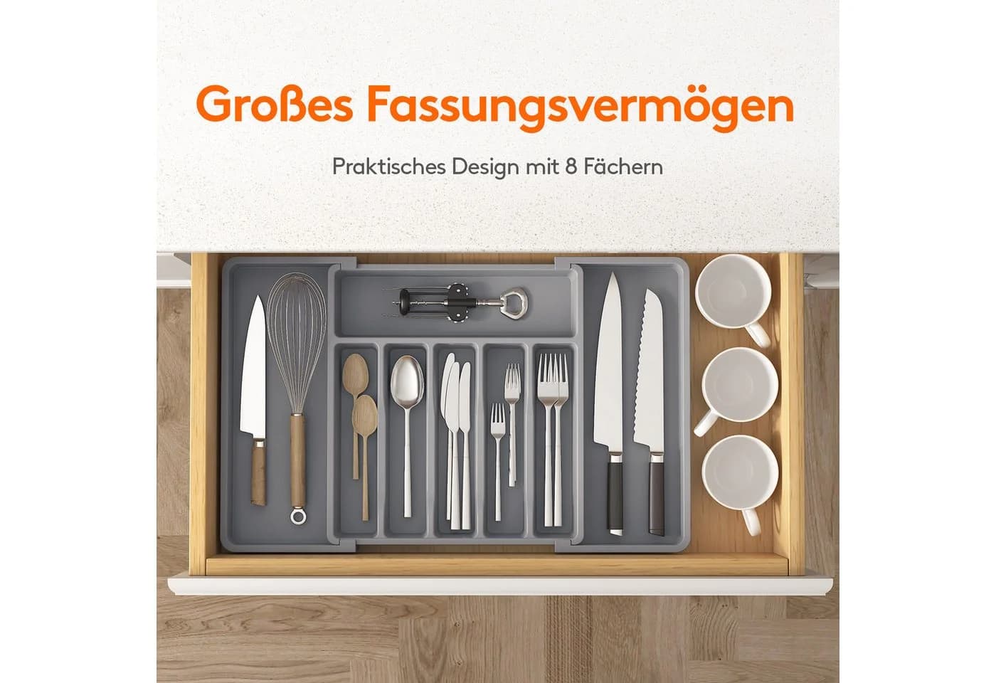 Lifewit Verstellbarer Besteckeinsatz Grau (2 St) für Küchenschubladen