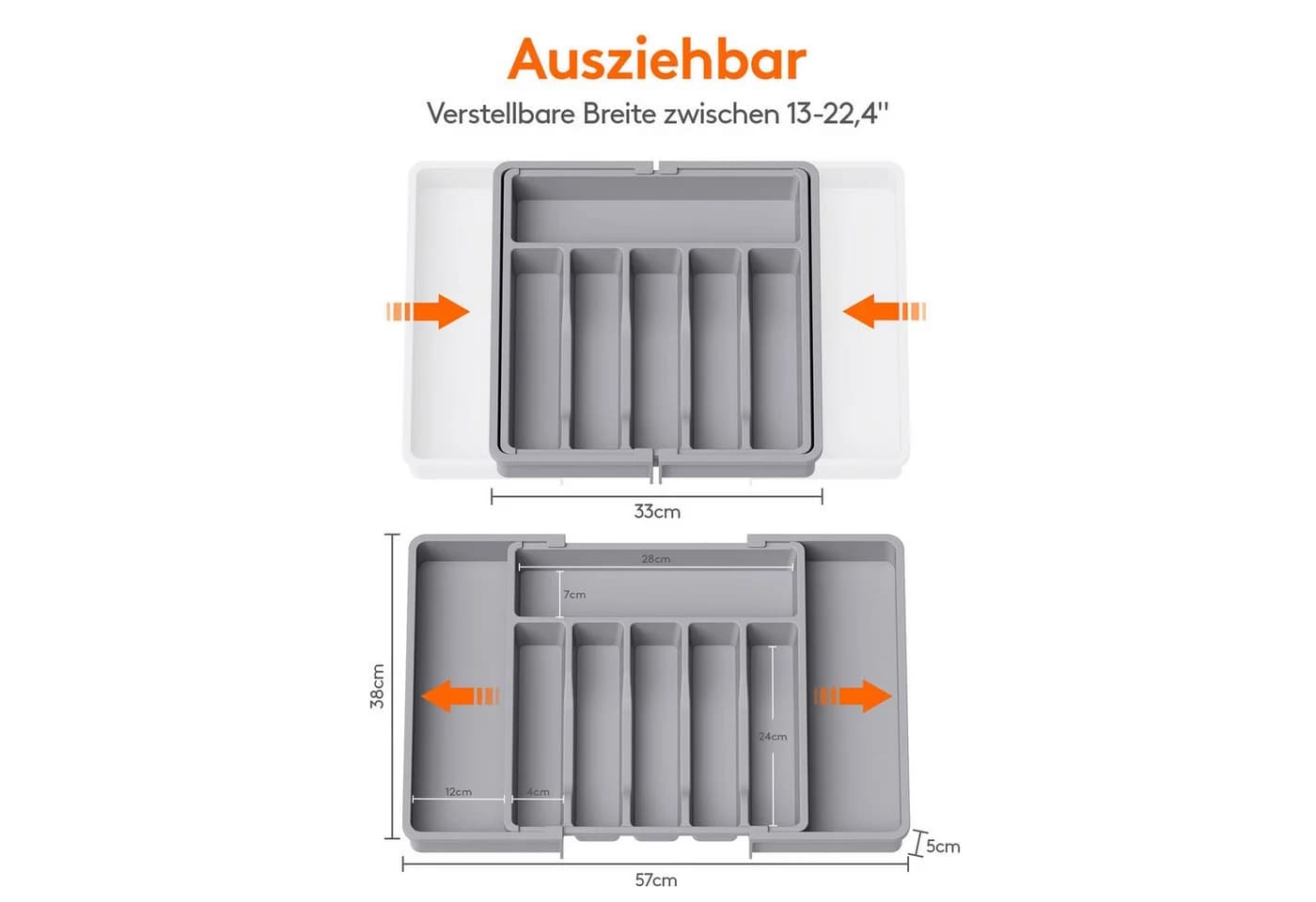 Lifewit Verstellbarer Besteckeinsatz Grau (2 St) für Küchenschubladen - Bild 3