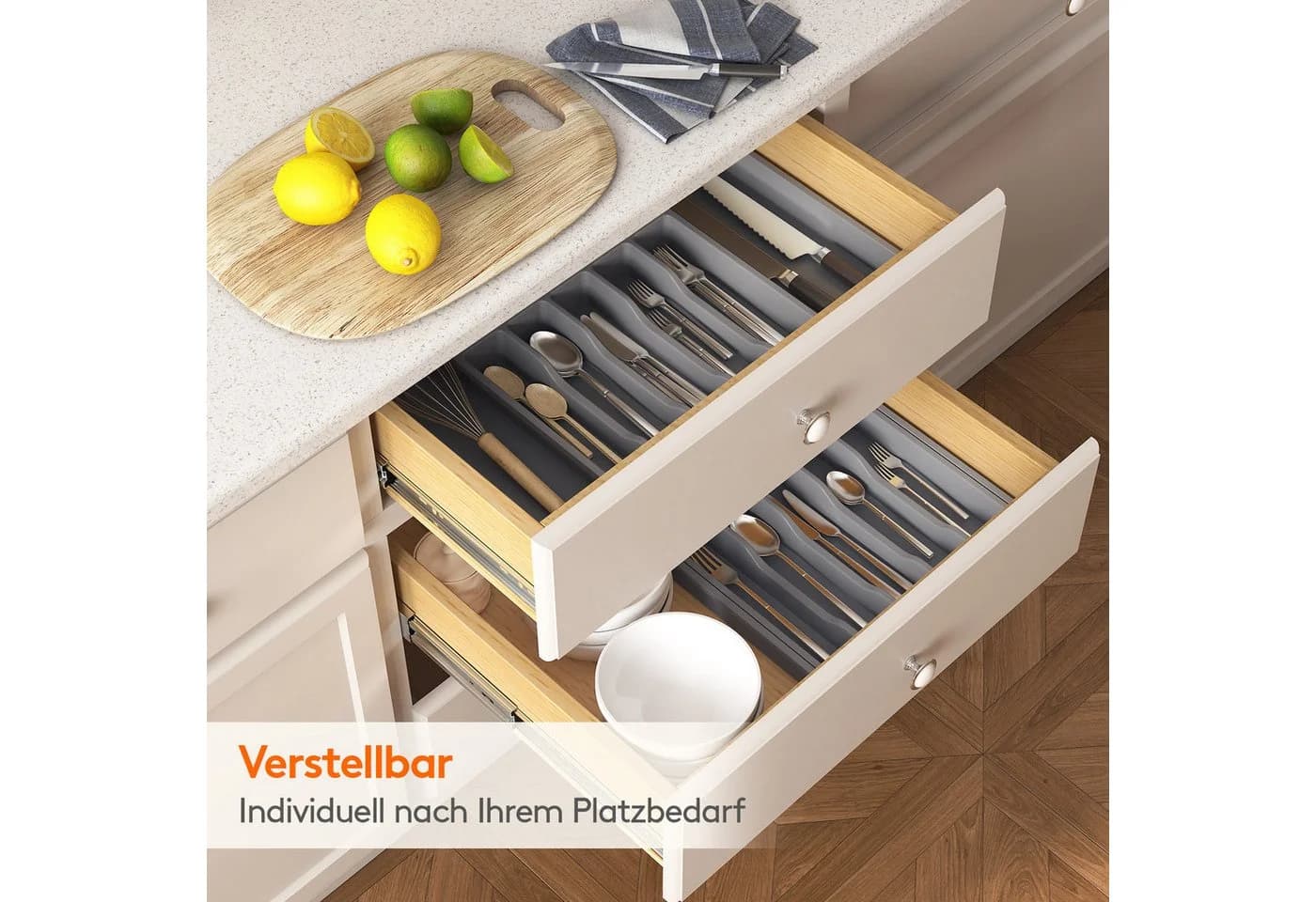 Lifewit Verstellbarer Besteckeinsatz Grau (2 St) für Küchenschubladen - Bild 4