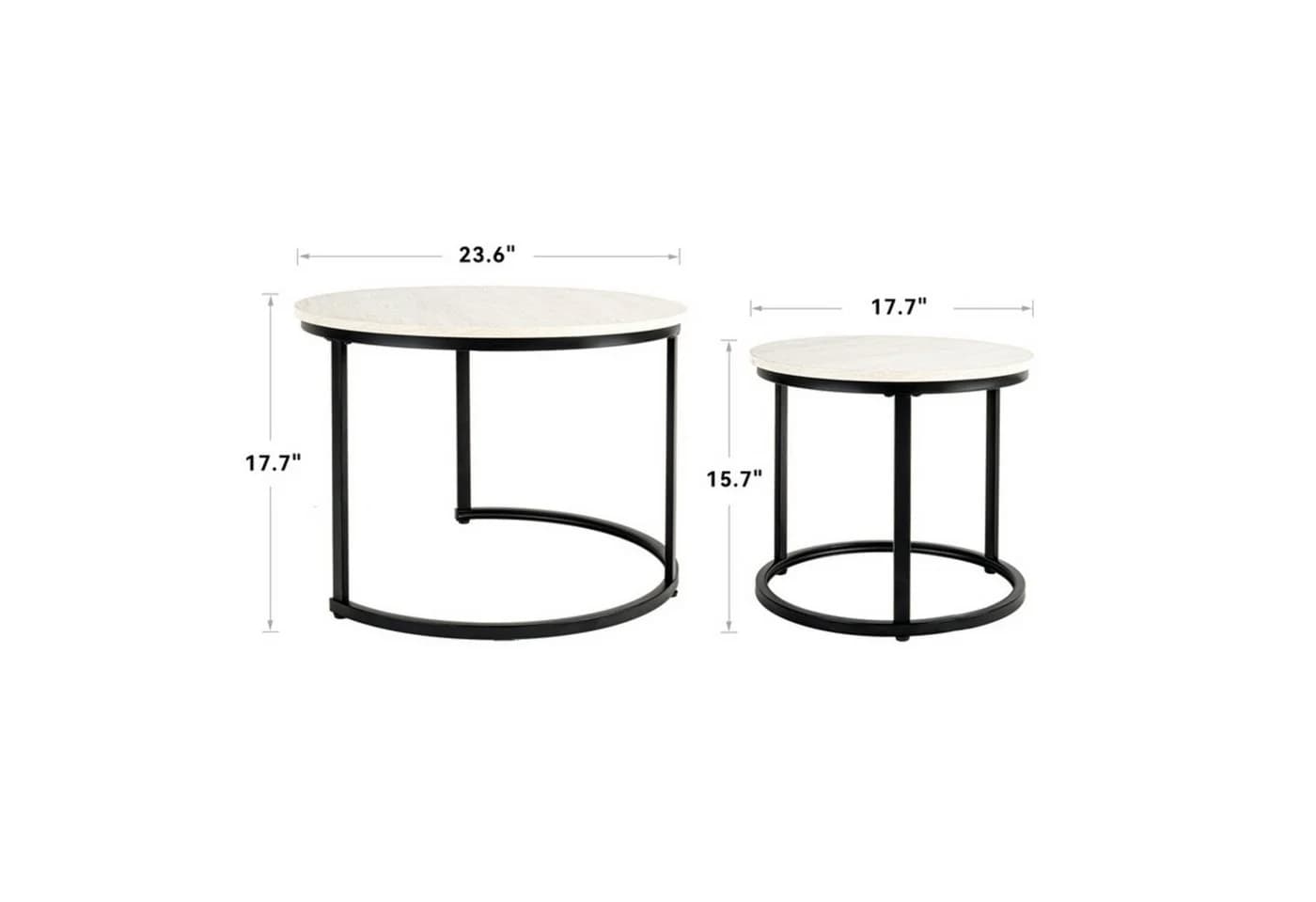 HawthyHome Couchtisch 2er-Set Rund Holz Metall Modern