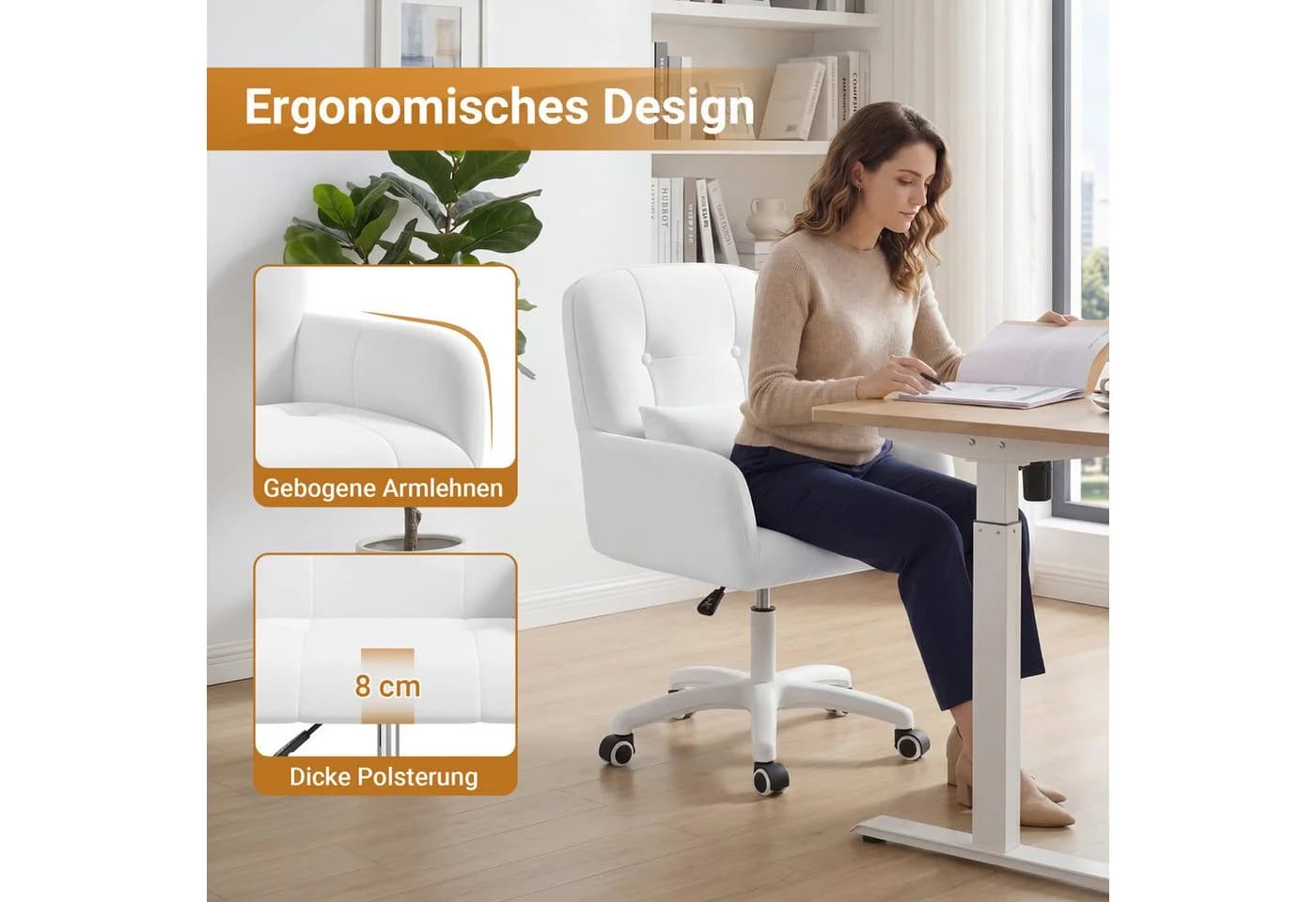 HawthyHome Bürostuhl Samt 360° drehbar höhenverstellbar - Bild 3