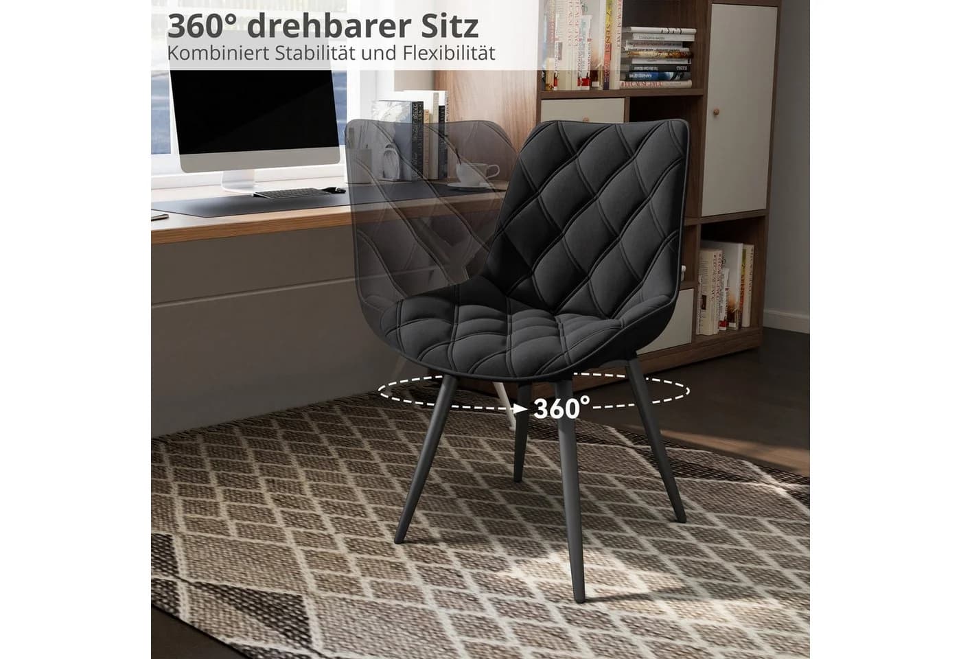 HawthyHome Esszimmerstuhl 2er-Set Dunkelgrün Samt 360° Drehbar - Bild 3