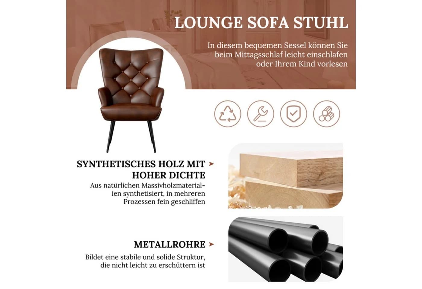 HawthyHome Polsterstuhl Grau Flügelform Metallbeine - Bild 5