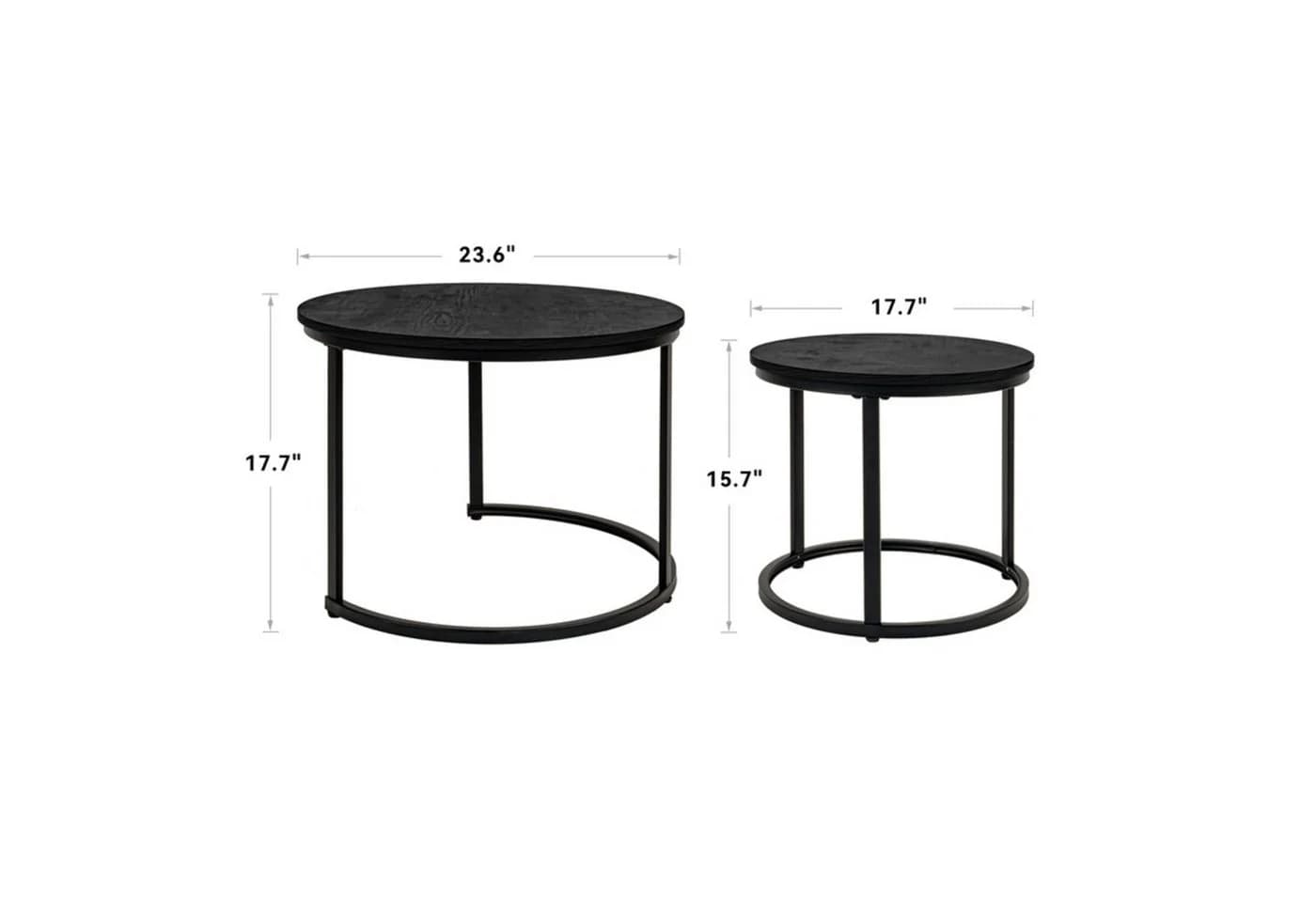 HawthyHome Couchtisch 2er-Set Runde Beistelltische Holz Metall Modern