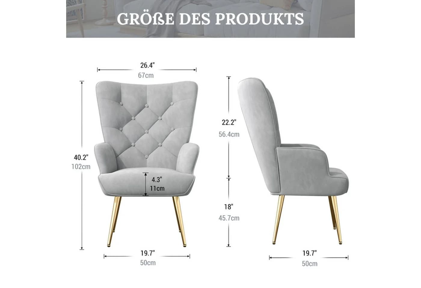 HawthyHome Polsterstuhl Grau Bouclé-Gewebe Metallbeine