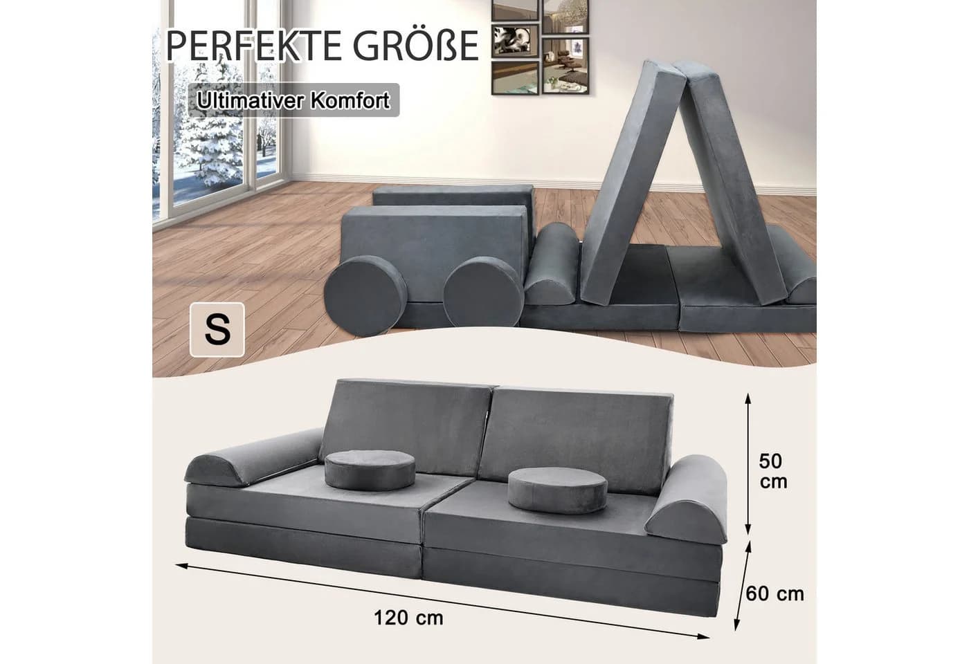 Meulbaty Spielsofa 10-tlg. Grau Modulares Kindersofa